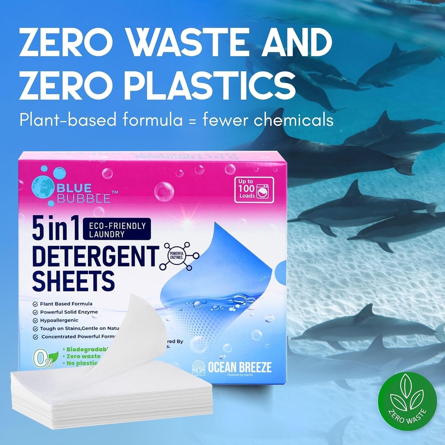 Eco Friendly Laundry Detergent Sheets Ocean Breeze Scent – 5in1 Plant Based L…