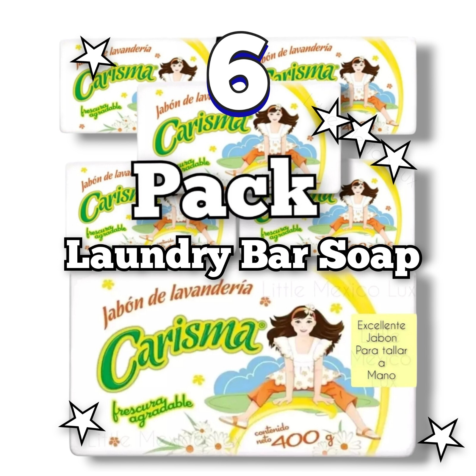 6 PACK CARISMA JABON EN BARRA ROPA LAUNDRY BAR DETERGENTE SOAP 400g each