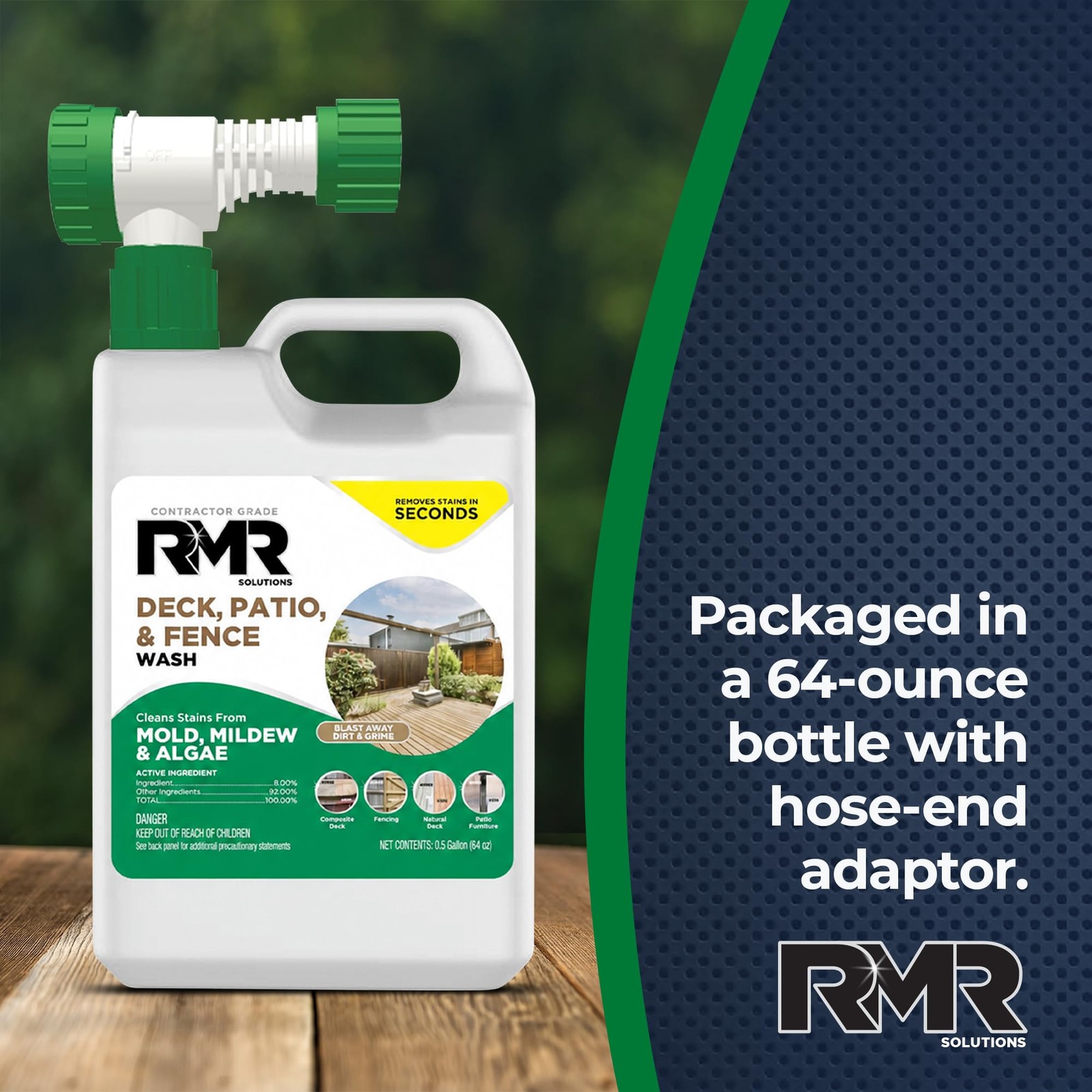 RMR Deck, Patio, & Fence Wash – Commercial-Grade Outdoor 64 Fl Oz (Pack of 1)