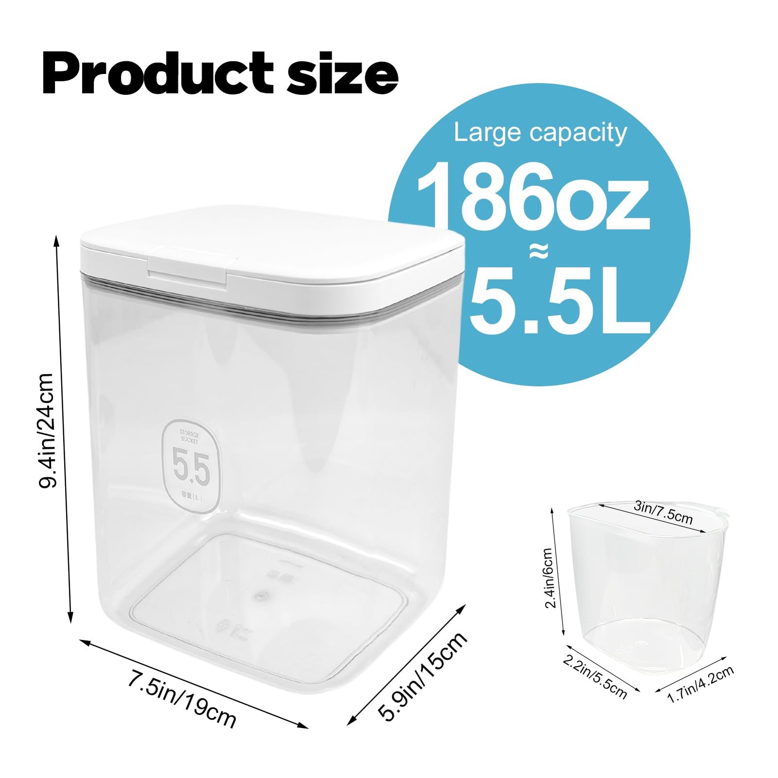 1 Pack 5.5L Laundry Detergent Dispenser One Press Lid Powder Container