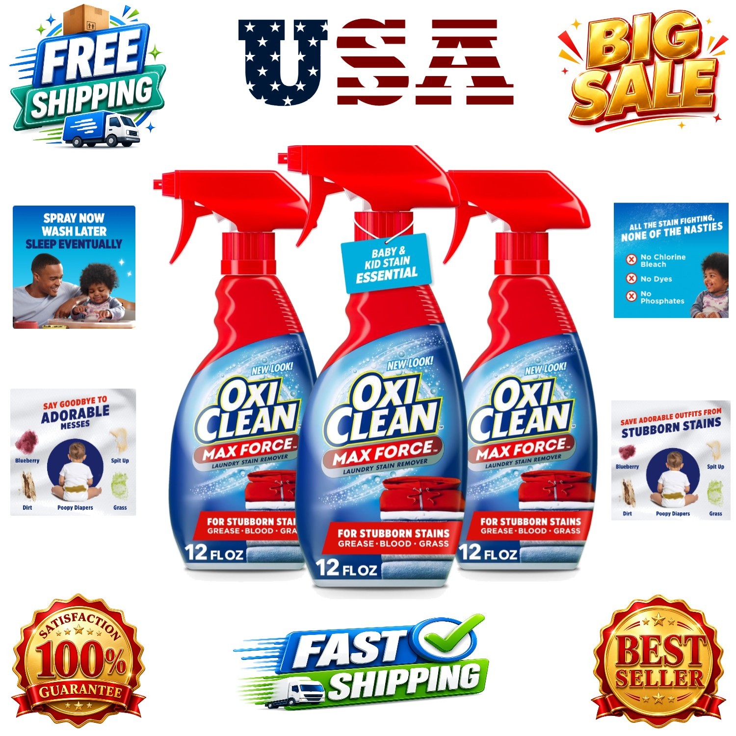 Max Force Laundry Stain Remover Spray, Newborn & Baby Essentials, Stain Treat…