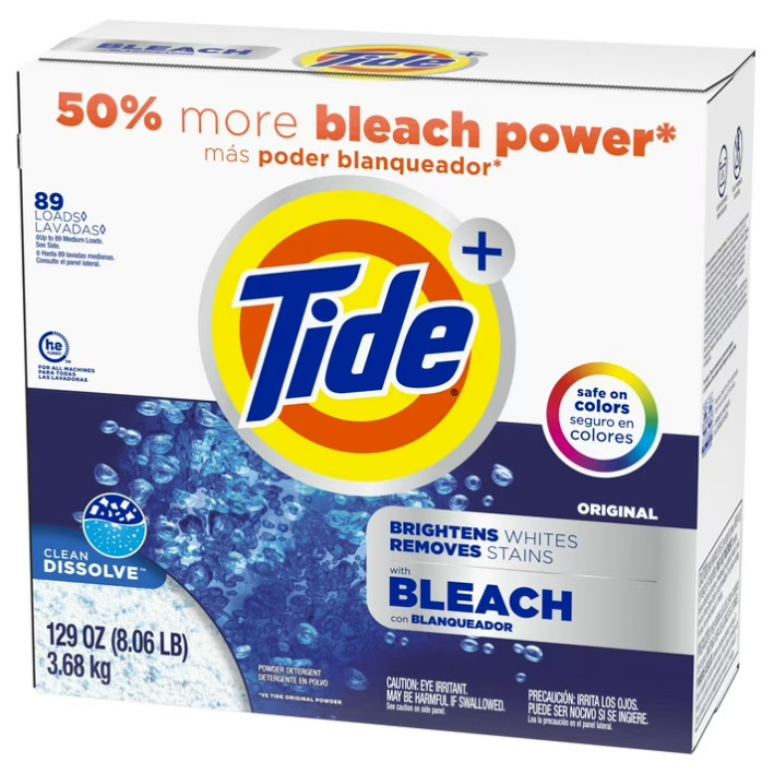 2 Box Tide Plus Bleach Powder Laundry Detergent, Original Scent, 129 oz/ Box