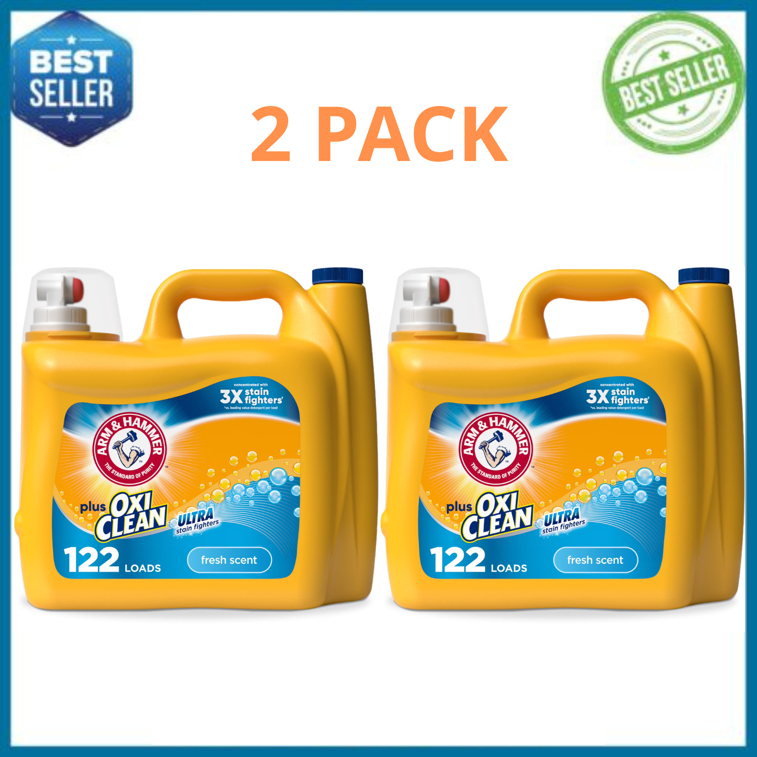 ARM & HAMMER Plus OxiClean Laundry Detergent Fresh Scent 158.6 Fl Oz, 2 Pack