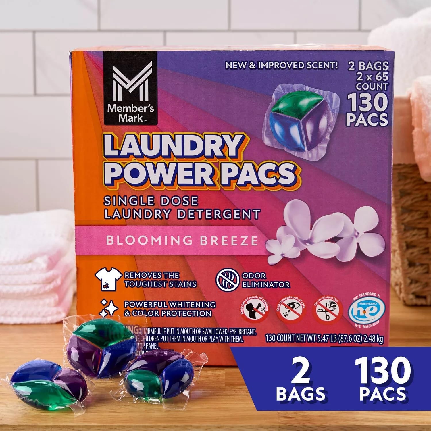 Member’s Mark Laundry Detergent Power Pacs, Blooming Breeze, 130 Count