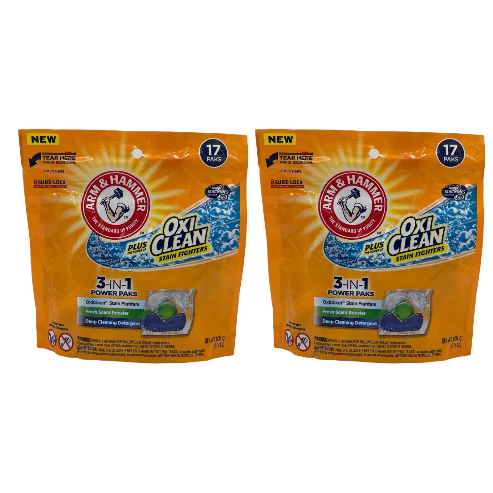 Arm & Hammer OxiClean 3-in-1 Laundry Detergent Fresh Scent = 34 Power Paks