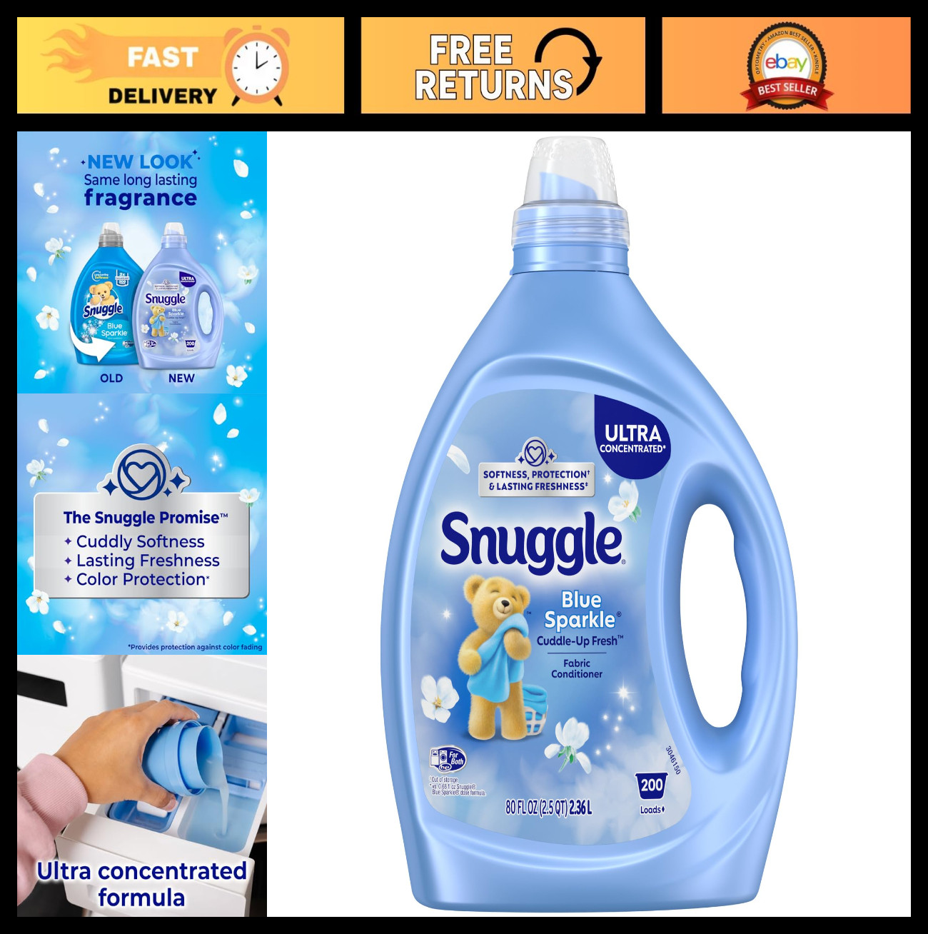 “2X Concentrated Liquid Fabric Softener, Blue Sparkle, 200 Loads, 80 Fl Oz – Sof