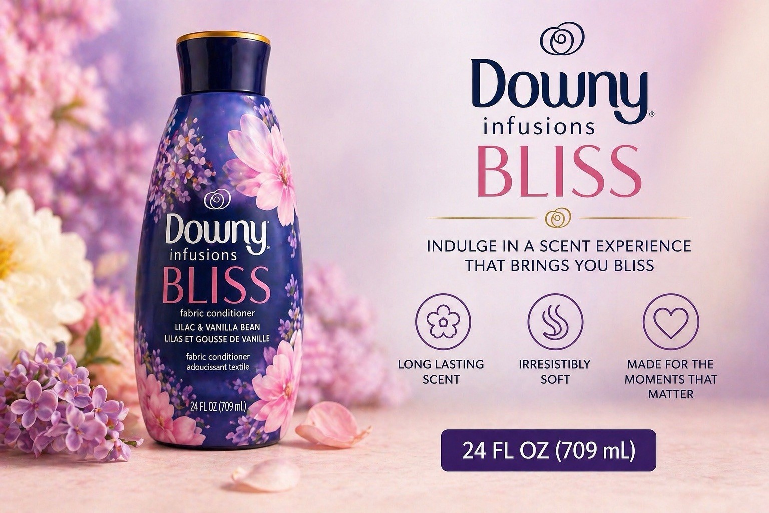 (1) Downy Infusions Bliss SPARKLING AMBER & ROSE In-Wash Booster Beads 24 oz.