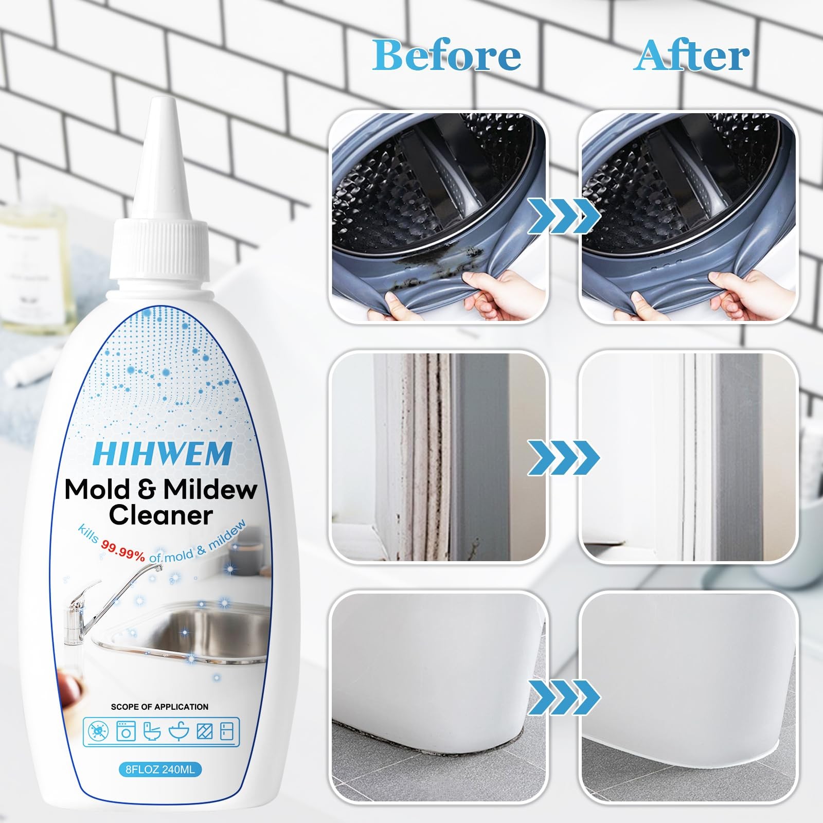 HIHWEM Mold Mildew Remover Gel Washing Machine Cleaner 8 Fl Oz (Pack of 1)