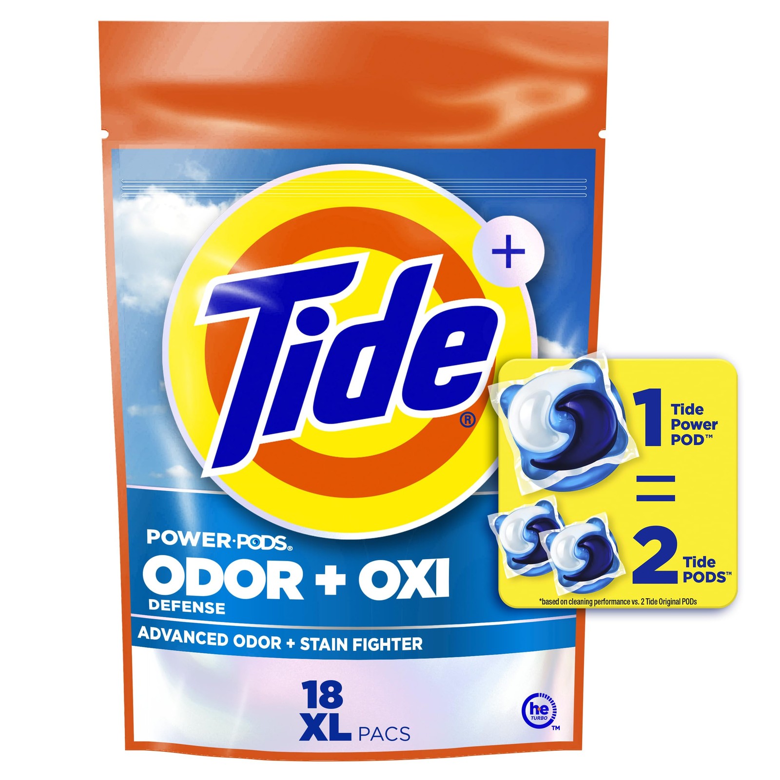 Tide Odor Defense + Oxi Laundry Detergent Pacs, Original 18 Count (Pack of 1)