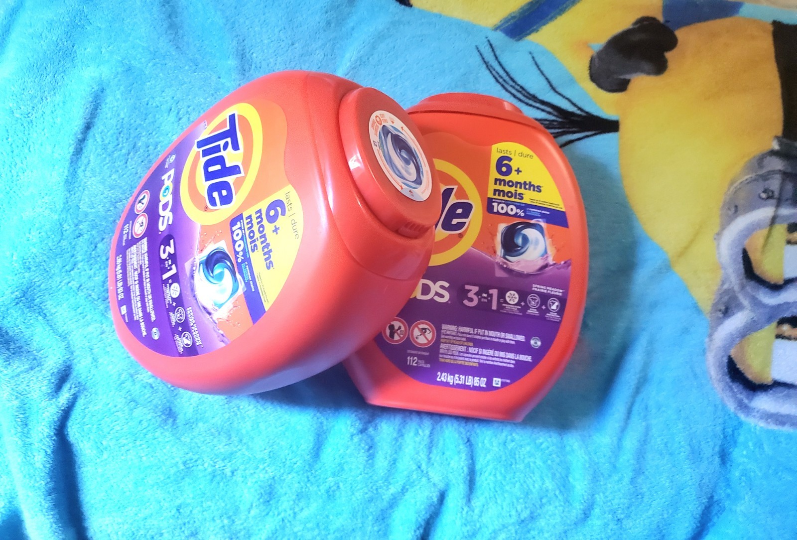 Two 3 in 1 Spring Meadow Scent Liquid Laundry Detergent Pods, 112-Count Each.