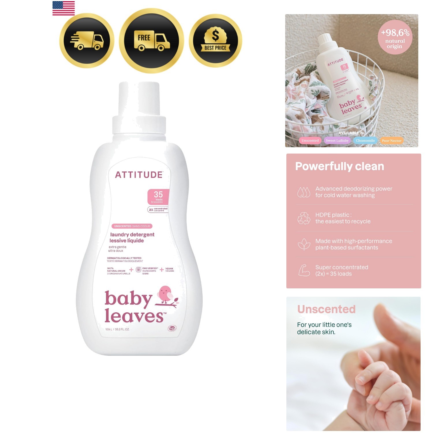 ATTITUDE Baby Laundry Detergent, EWG Verified, Plant and Mineral-Based Formul…