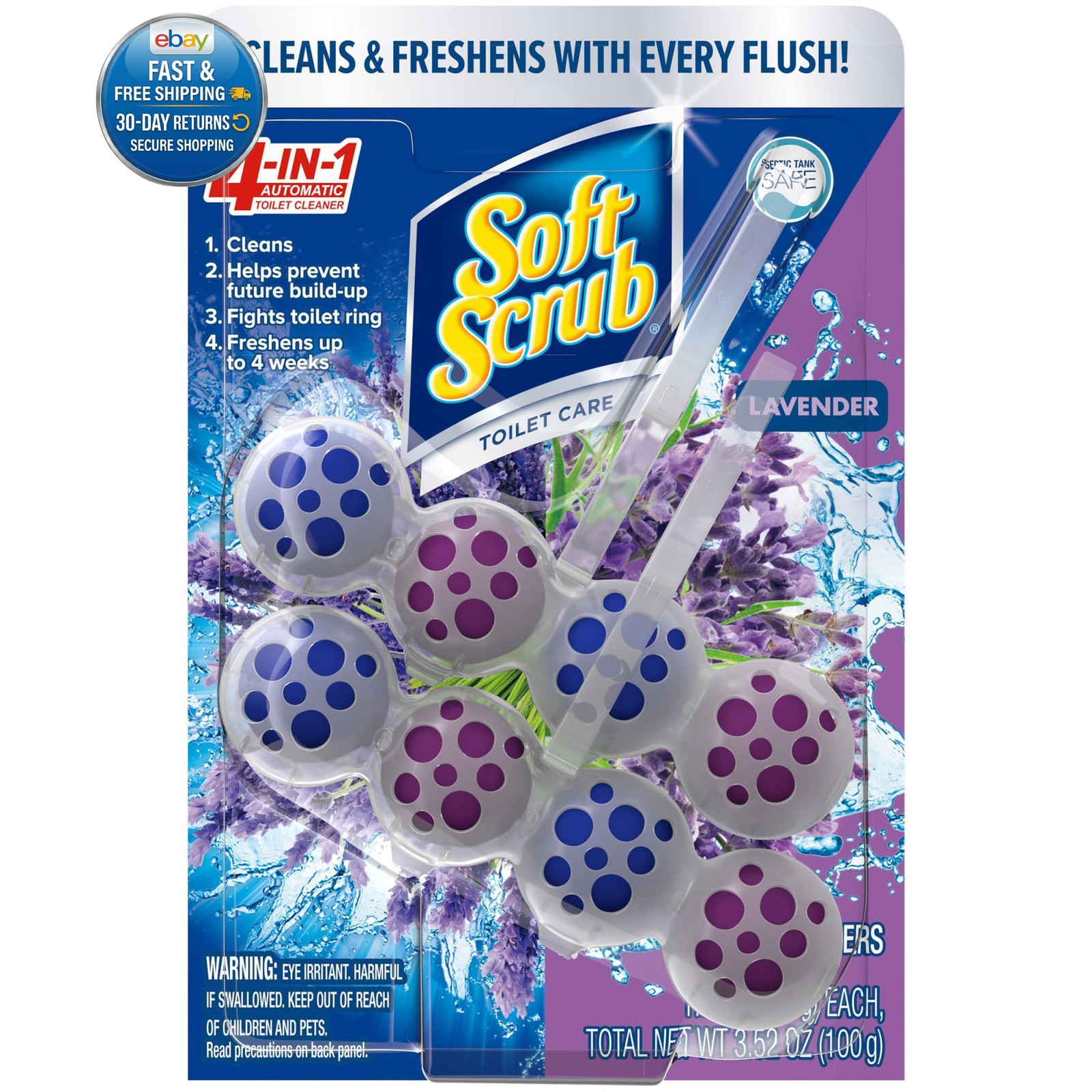 4-in-1 Rim Hanger Toilet Bowl 2 Count (Pack of 1), Lavender