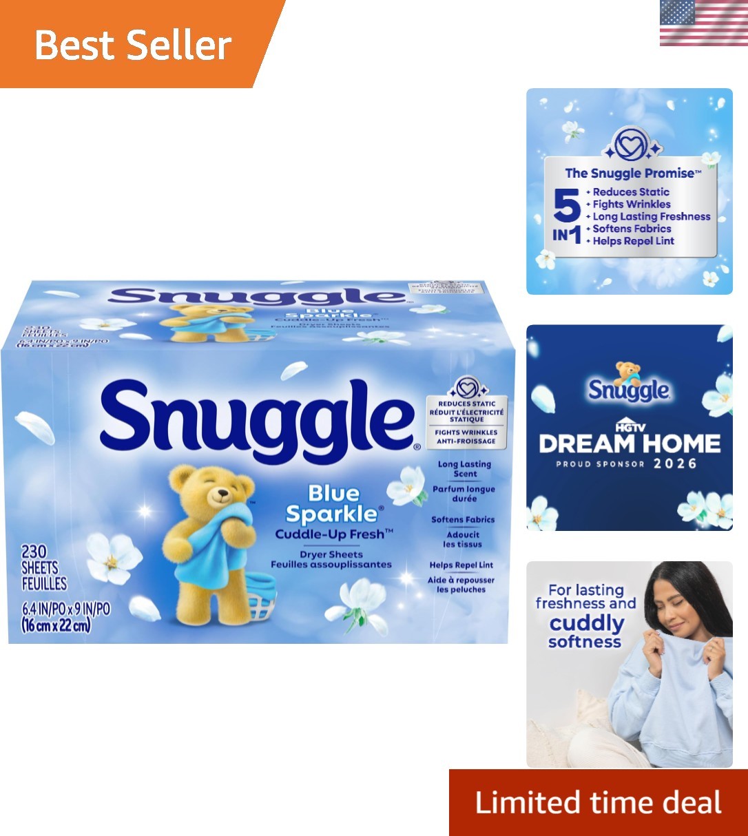 Fresh Blue Sparkle Dryer Sheets, 230 Ct: Softens Fabric & Reduces Static Cling