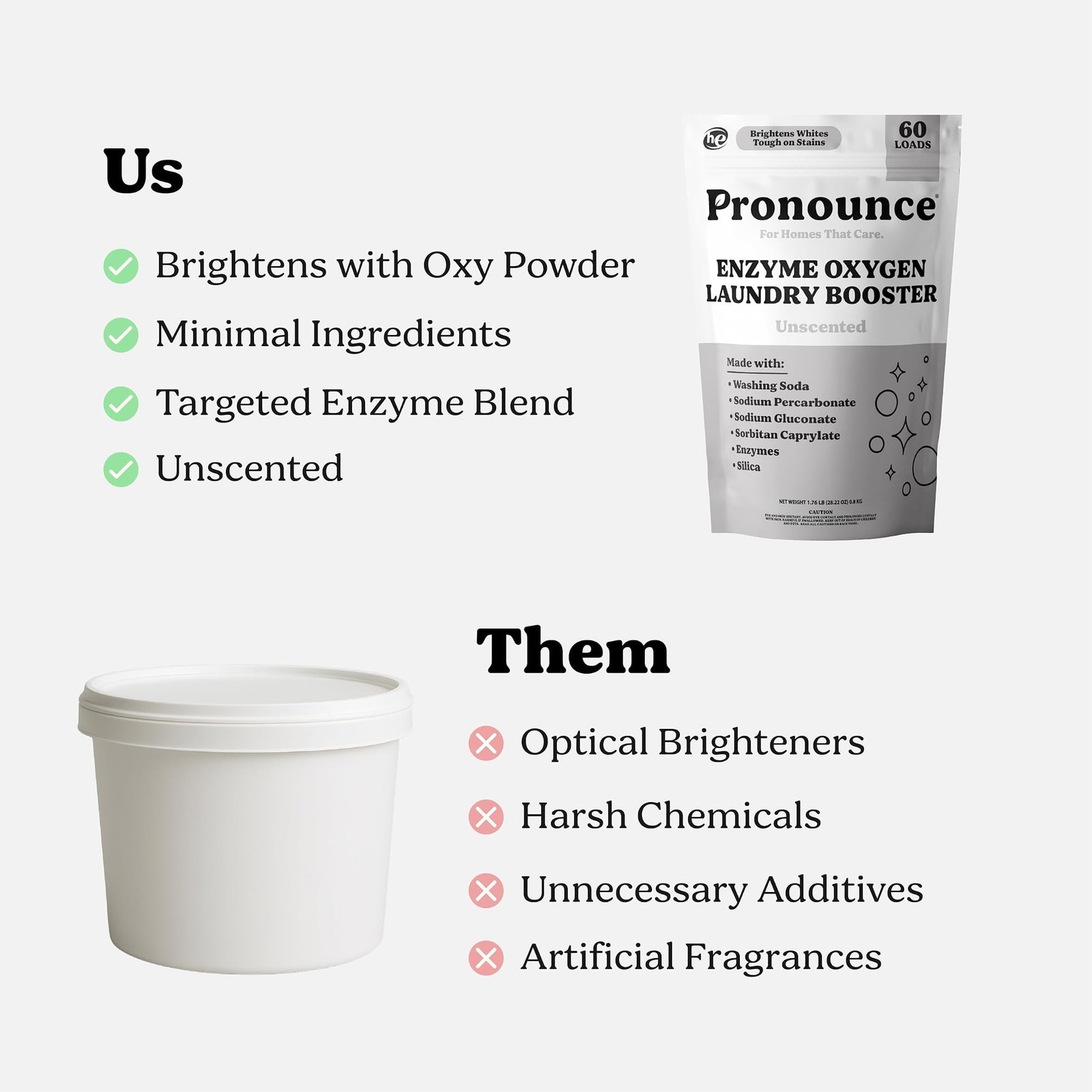 Pronounce Enzyme Oxygen Laundry Booster – Brightens White & Tough on Stains, …
