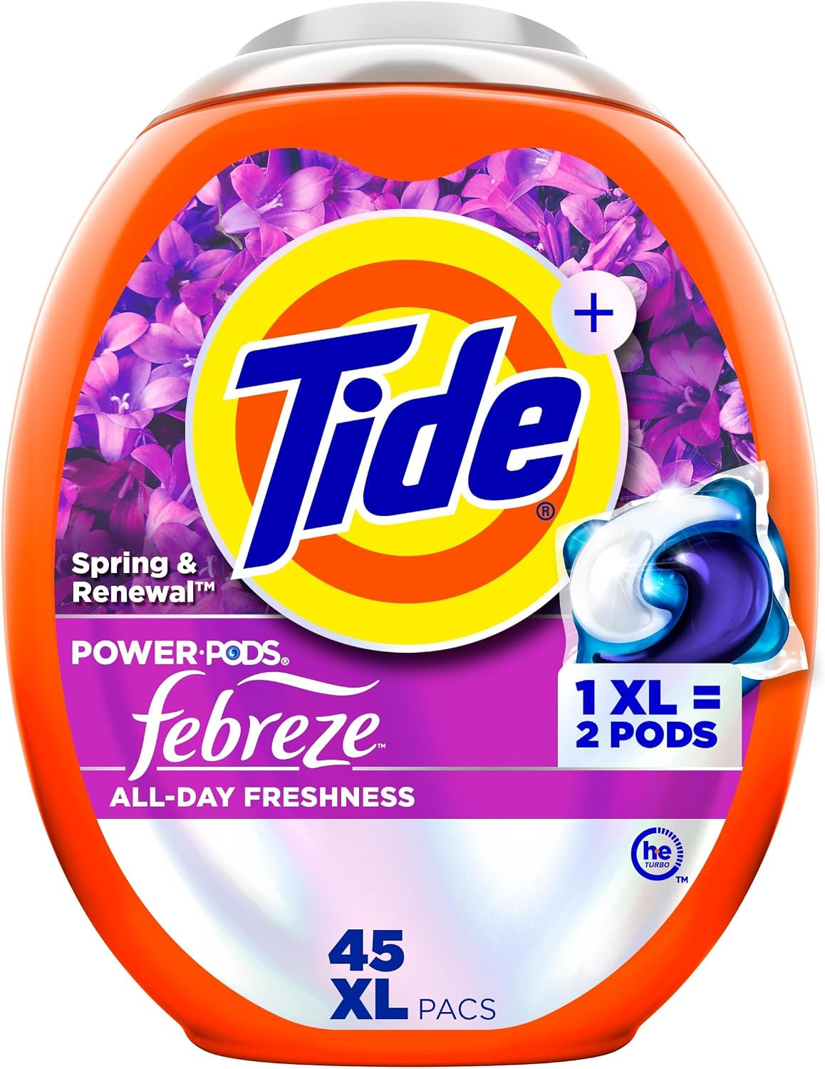 Tide Power Pods with Febreze Laundry Detergent Pacs, 45 Count, Spring & Renewal