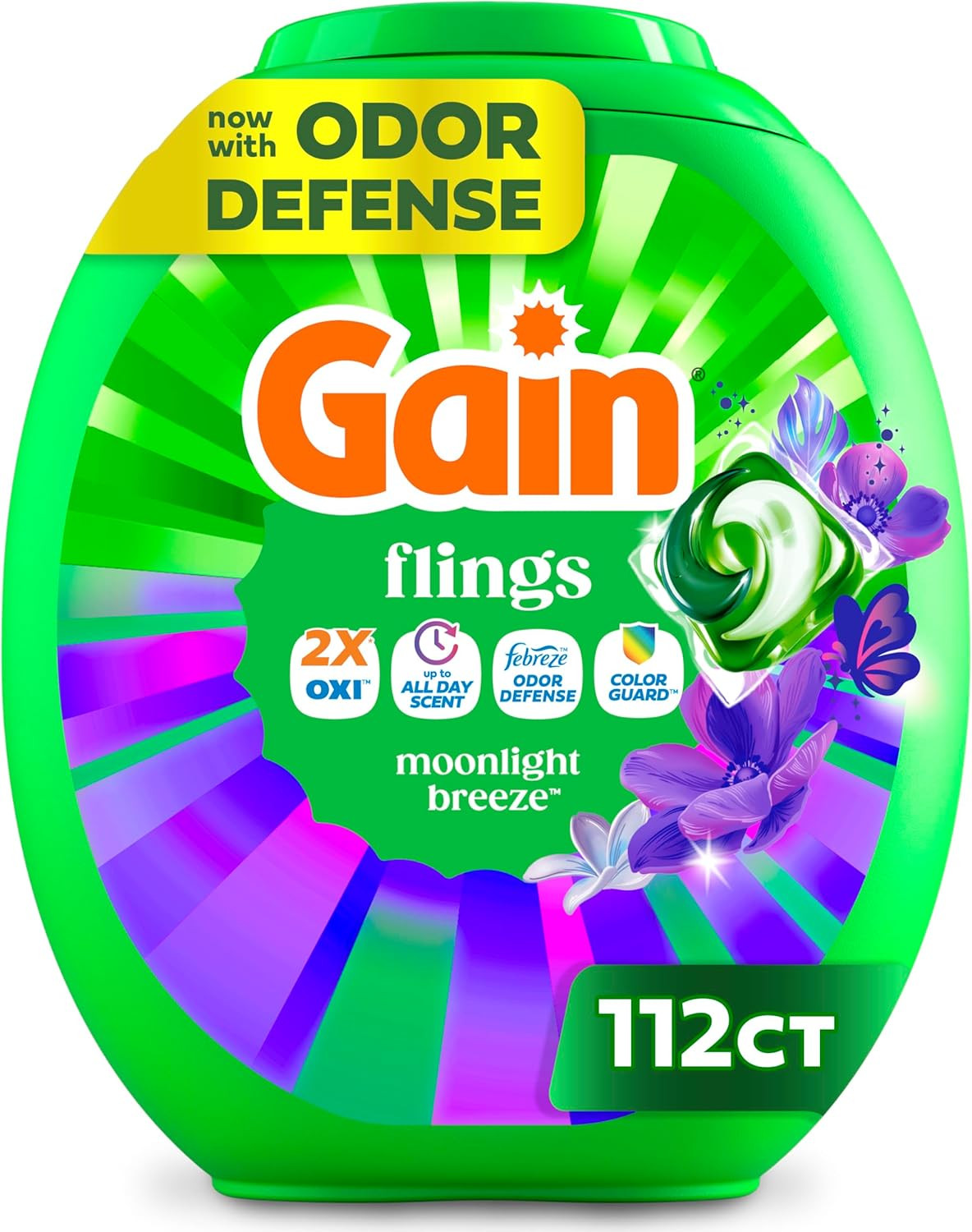Gain Flings Laundry Detergent Pods Odor Defense + Color Guard, Moonlight Breeze