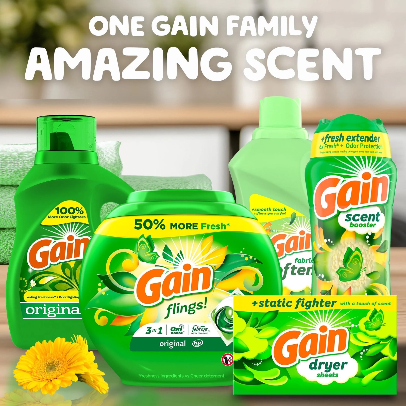 Gain Liquid Laundry Fabric Softener and Conditioner, Original Scent, 140 fl oz,