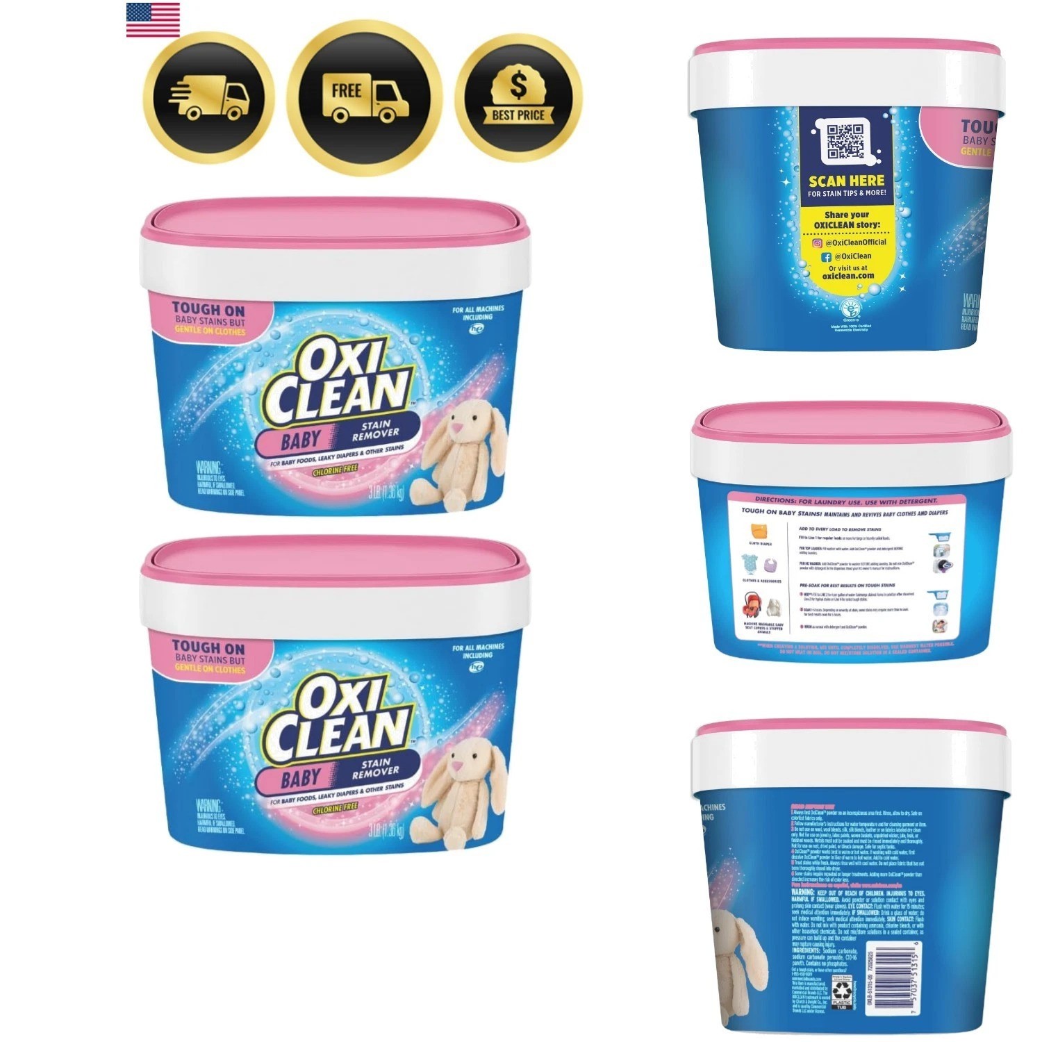Baby Stain Fighter, Soaker, 3 lb Tub Baby Stain Soaker 2 Pack