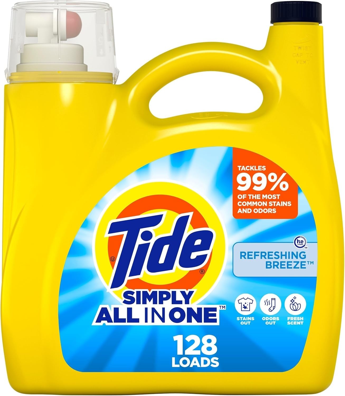Tide Simply All-In-One Liquid Laundry Detergent, Refreshing Breeze Scent, 128