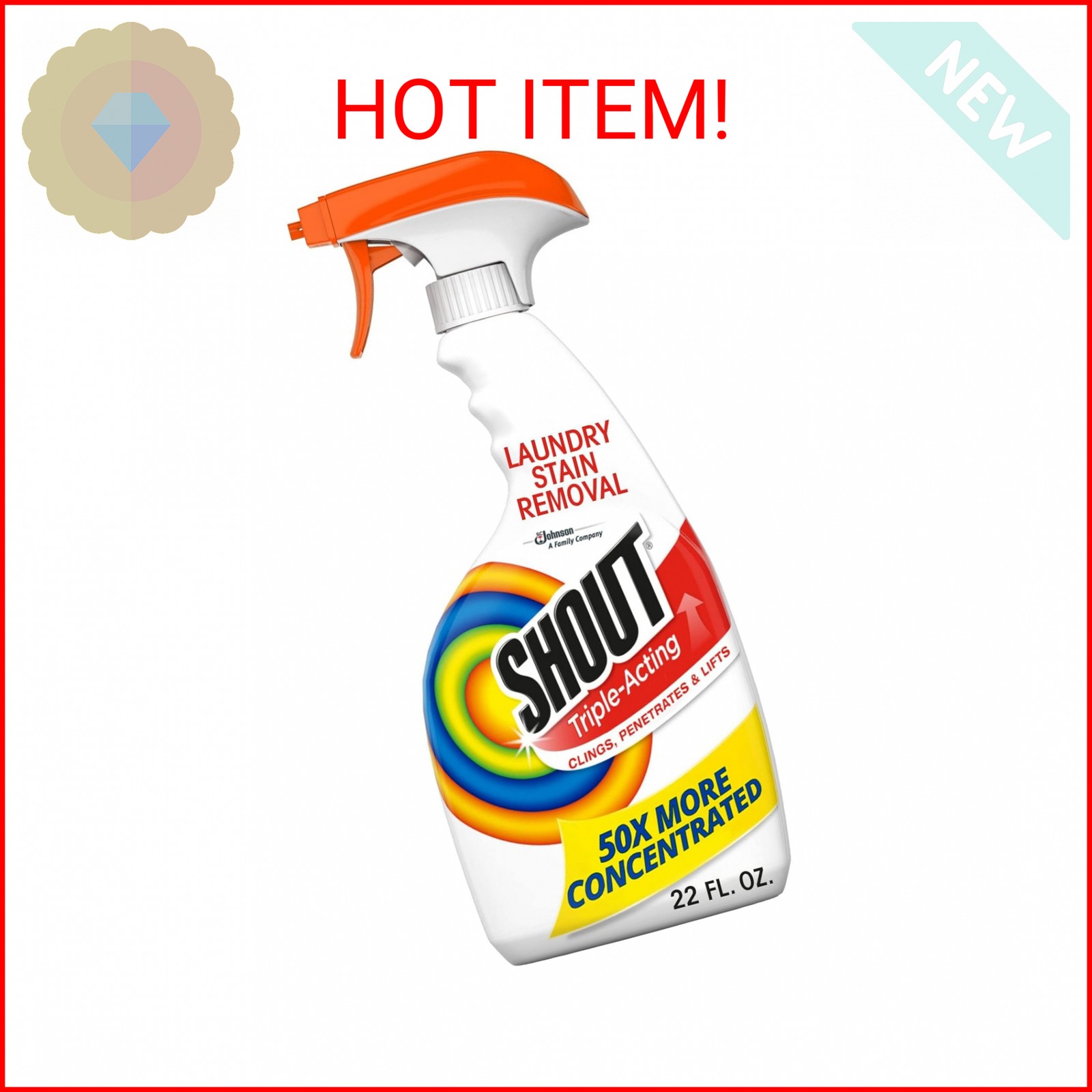 Shout Active Enzyme Laundry Stain Remover Spray, Triple-Acting Formula Clings