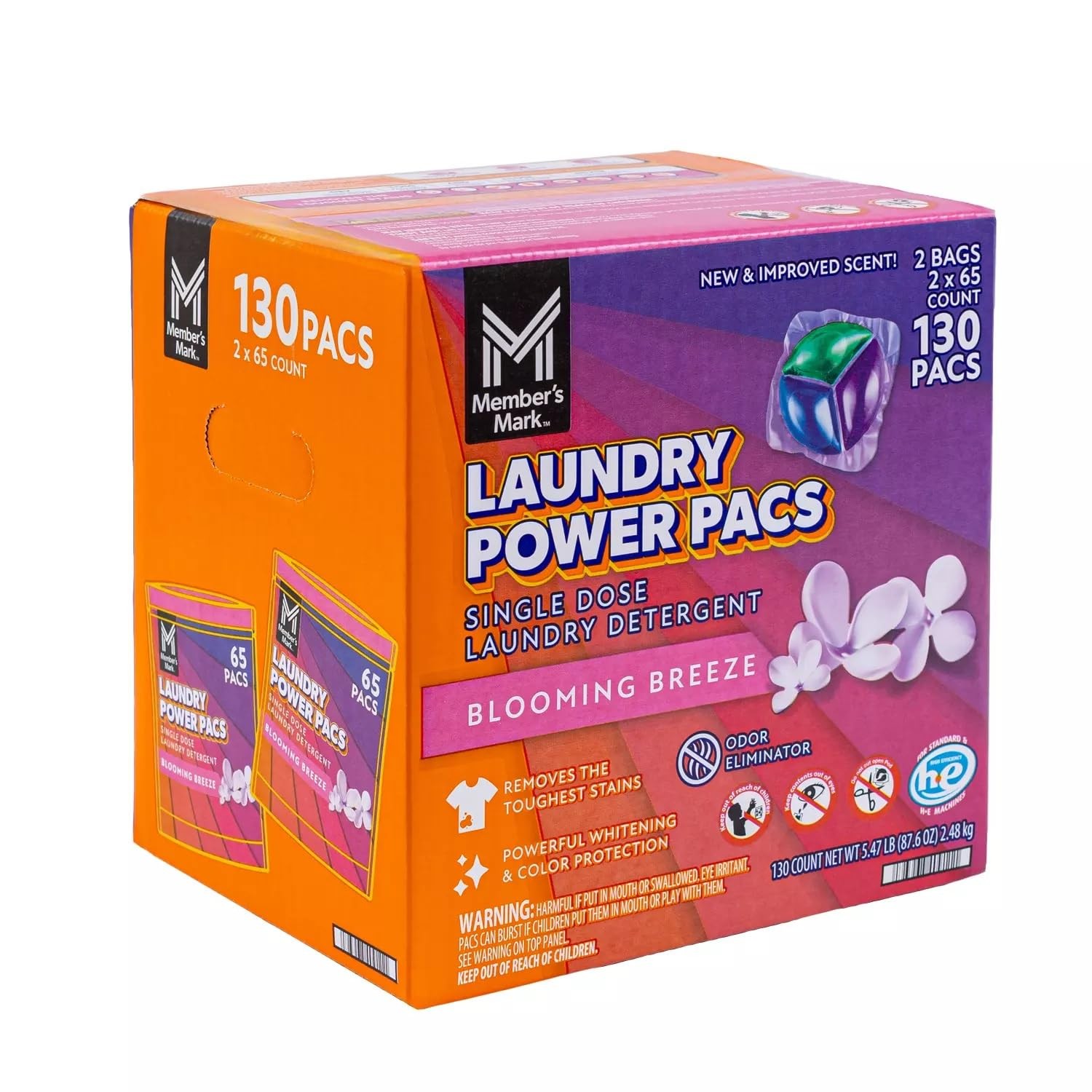 Member’s Mark Laundry Detergent Power Pacs, Blooming Breeze, 130 Count