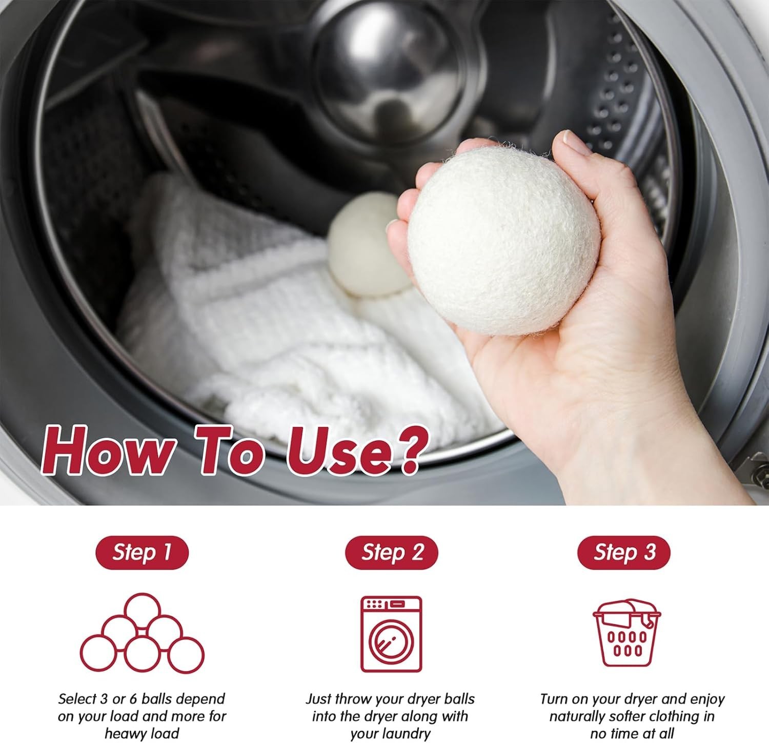 100% New Zealand Wool Dryer Balls XL Size – 6 Pack, Organic & Chemical-Free F…
