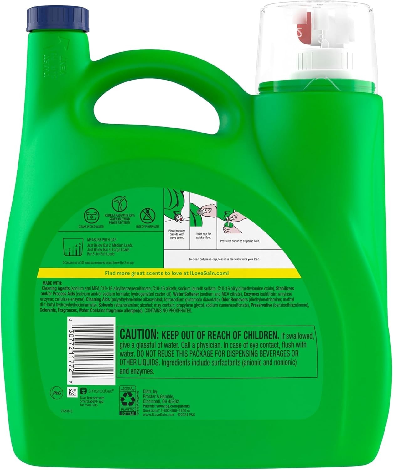 Gain Liquid Laundry Detergent, Happy Scent, 154 fl oz, 107 Loads