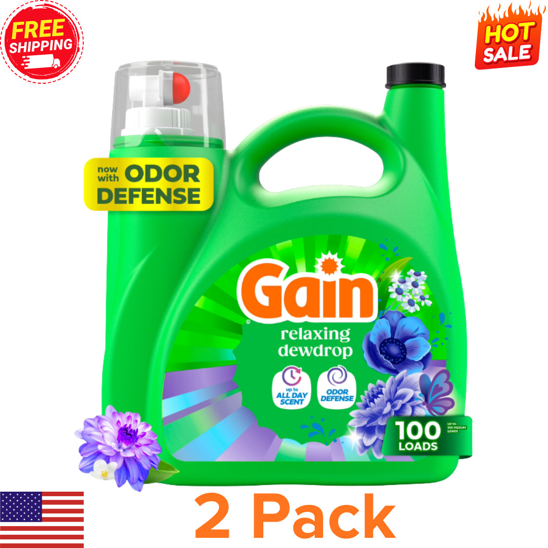 (2 Pack) Gain Laundry Detergent Liquid Relaxing Dewdrop 132 fl oz 100 Loads