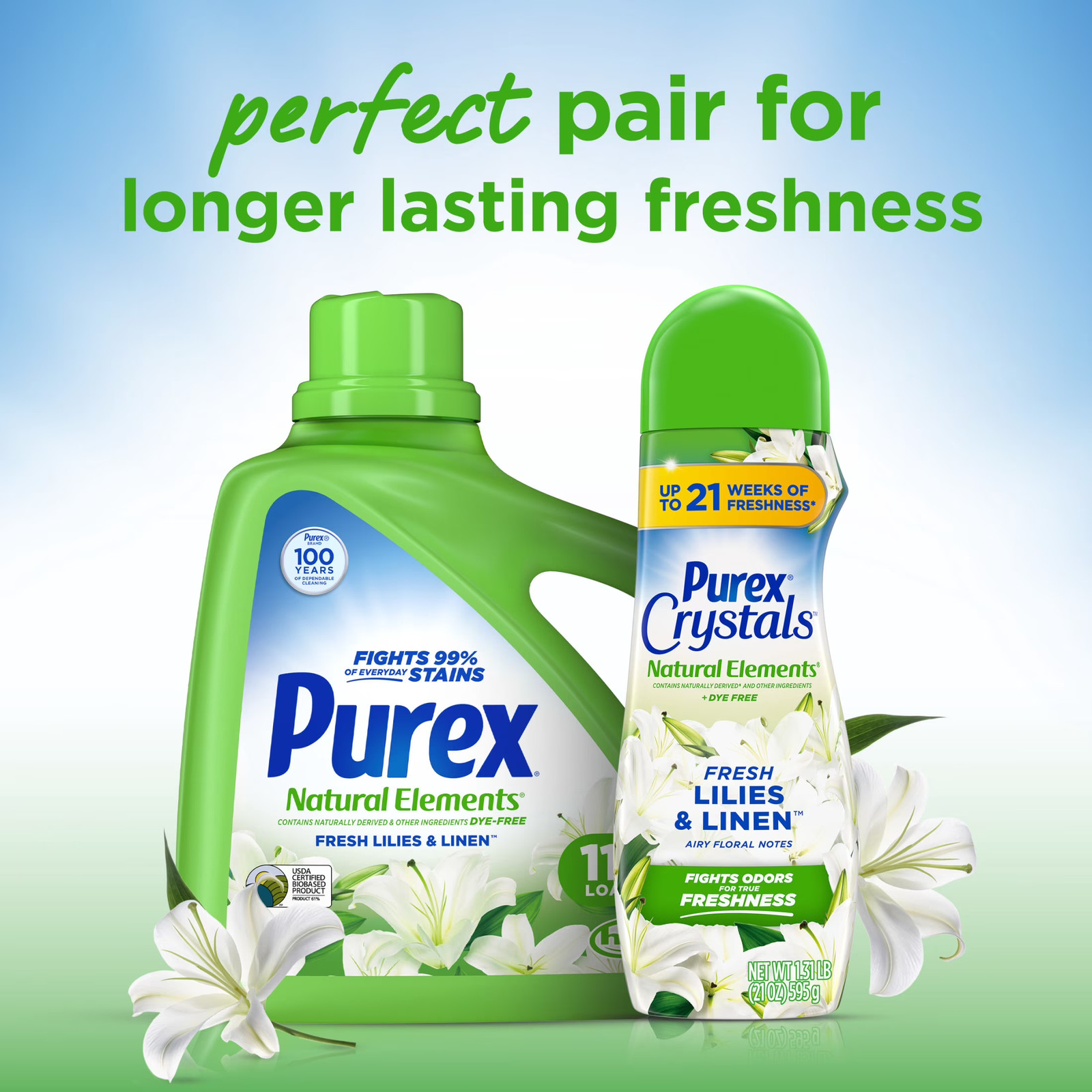 115 loads, Fresh Lilies & Linen, Natural Elements Liquid Detergent