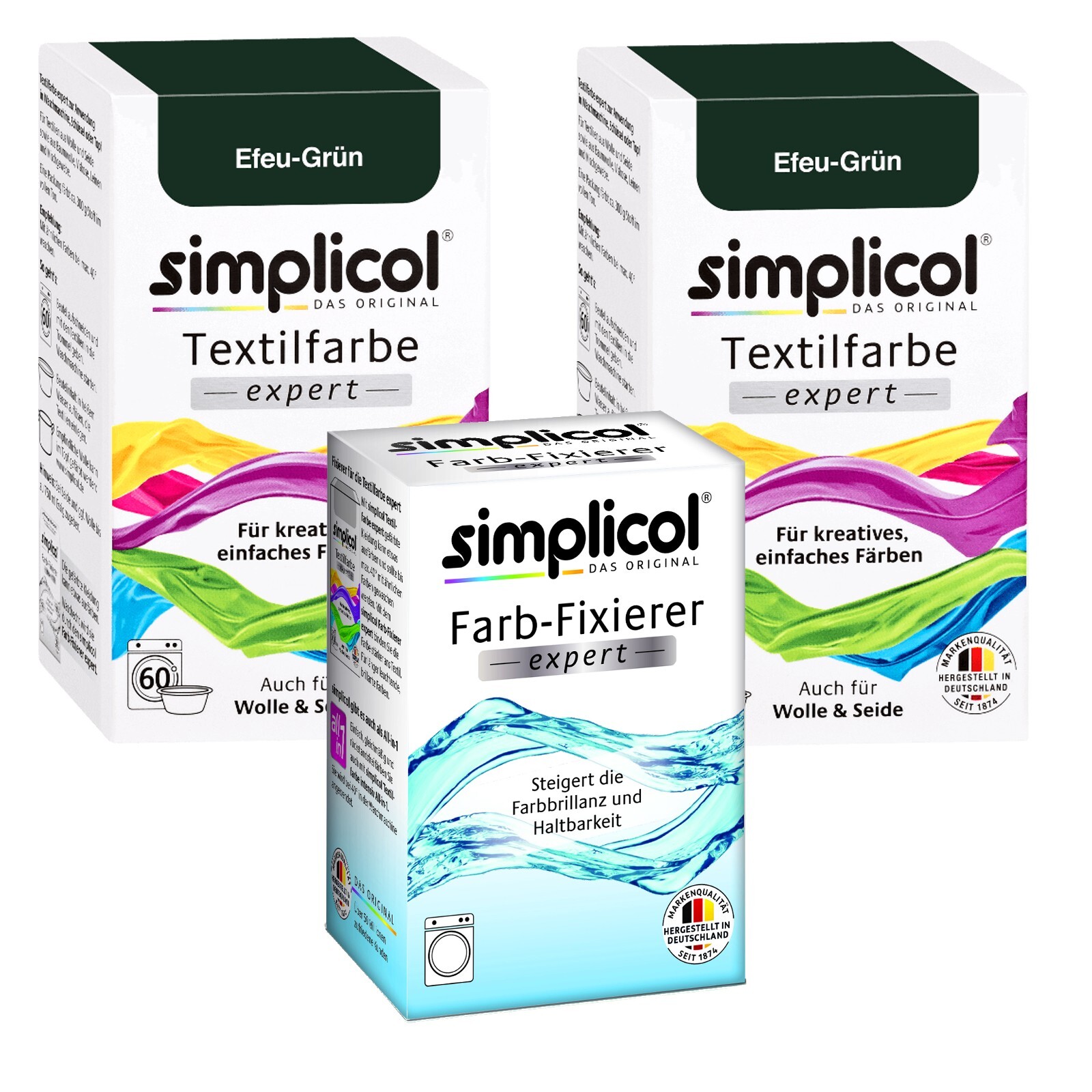 Simplicol Fabric Dye Expert Ivy Green for 600g Fabric 2x Color and 1x Fixative