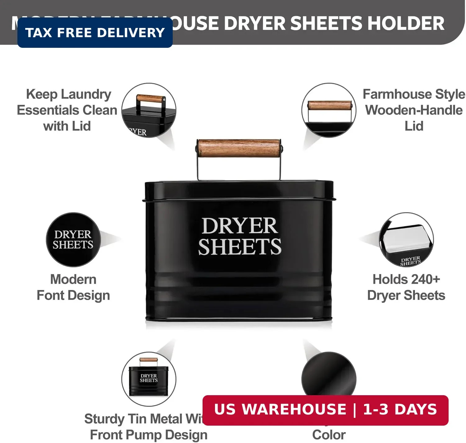 Calindiana Modern Farmhouse Metal Laundry Dryer Sheets Holder Fabric Softener Di
