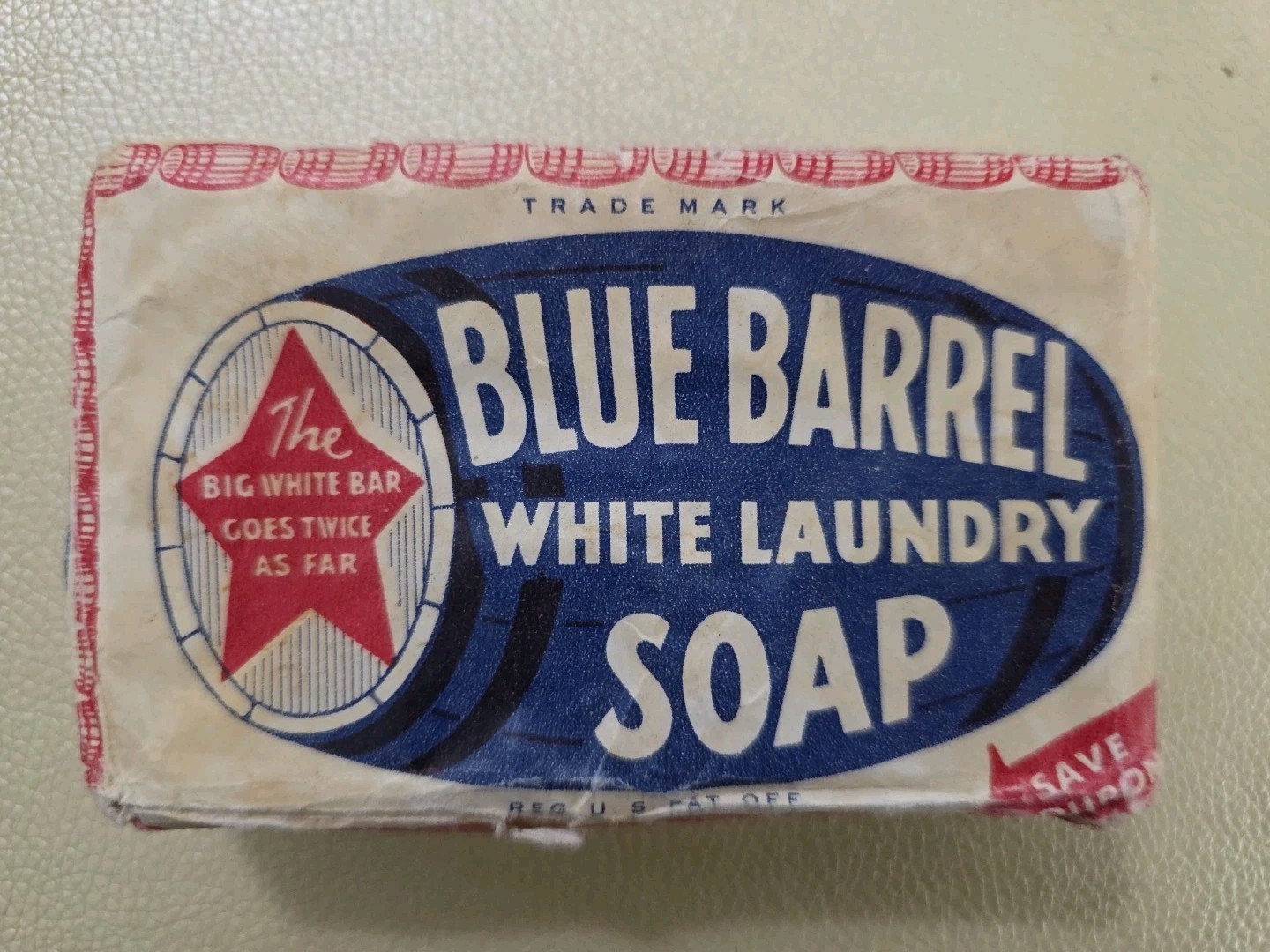 Haskins Bros & Co Blue Barrel White Soap 1944 Omaha Big White Bar Vintage