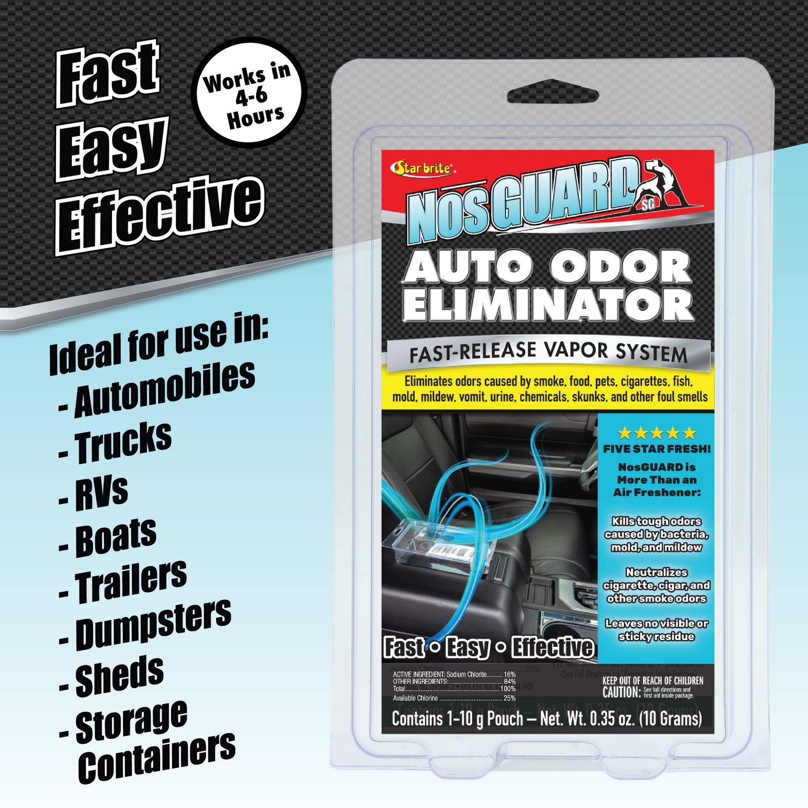 STAR BRITE Auto Odor Eliminator, Fast 0.35 Ounce (Pack of 1), Multicolor