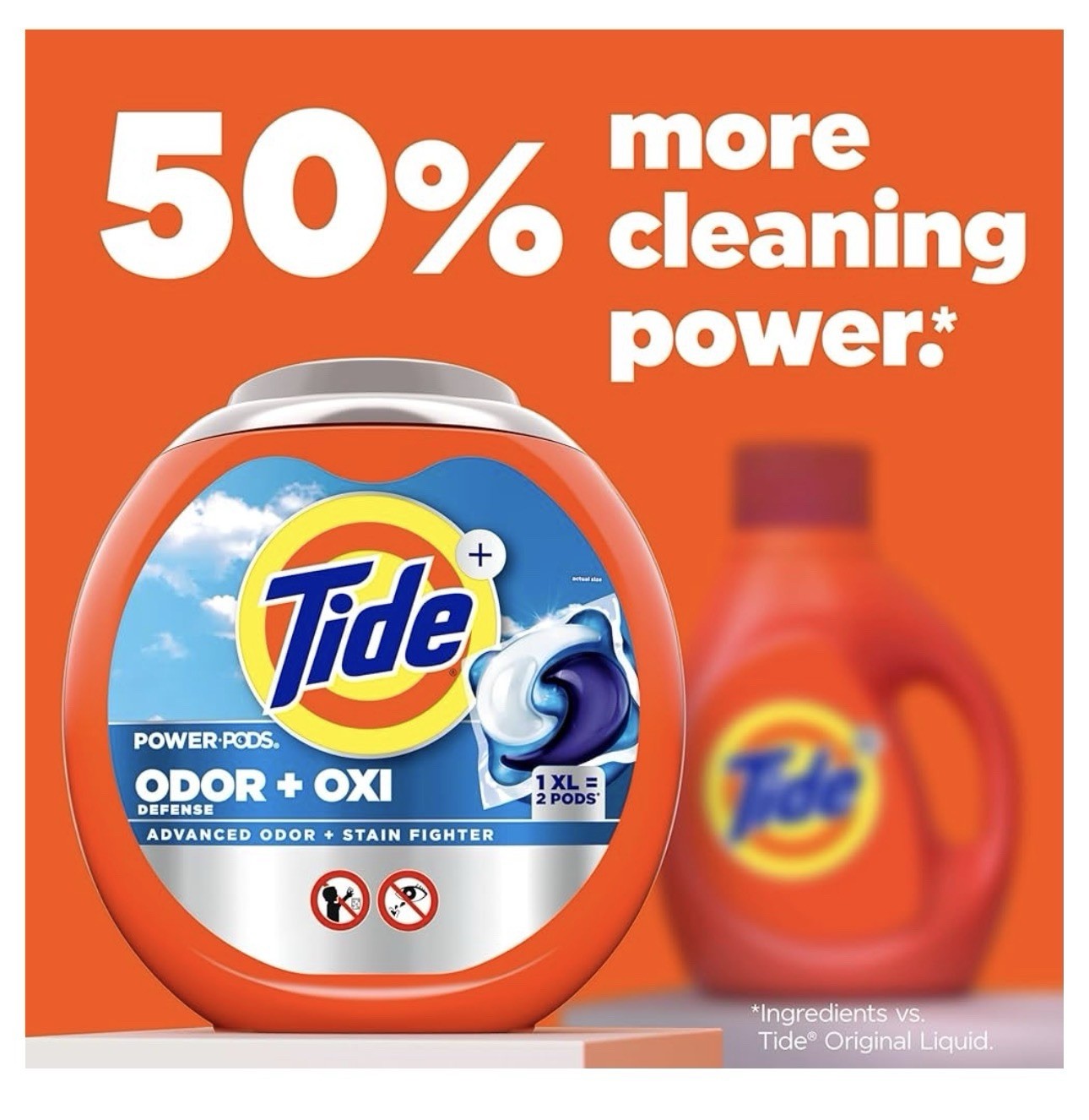 Tide Power PODS Odor Defense Oxi Laundry Detergent Pacs,Original Scent,63 Count