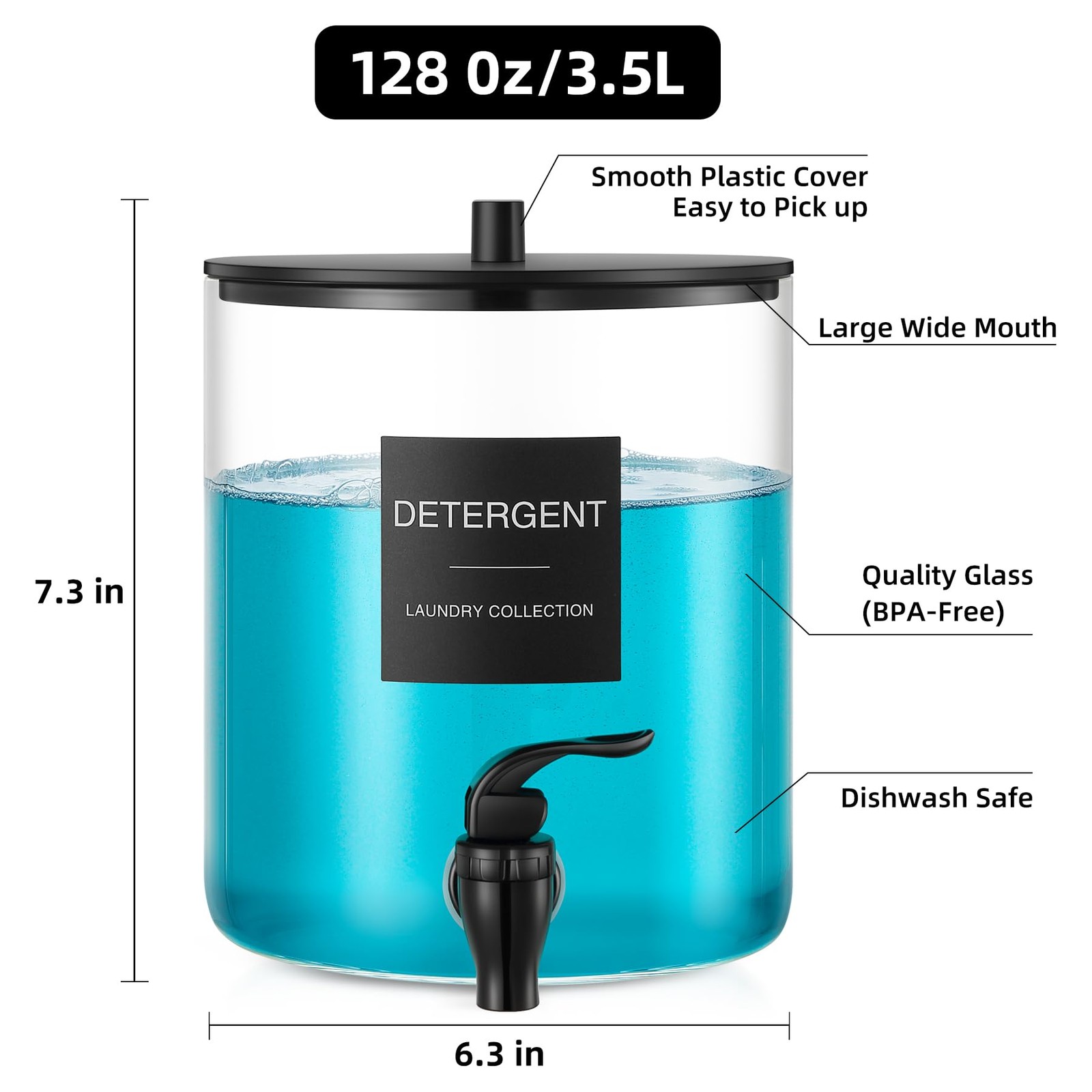 Glass Laundry Detergent Dispenser, 128 oz / 3.5L Fabric Softener Black01