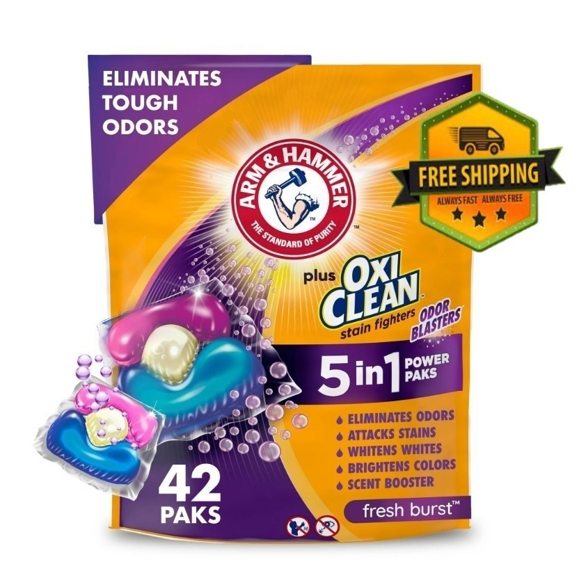 ARM & HAMMER OxiClean 5-in-1 Power Paks, Fresh Burst, 42 Ct Odor Blaster Pods