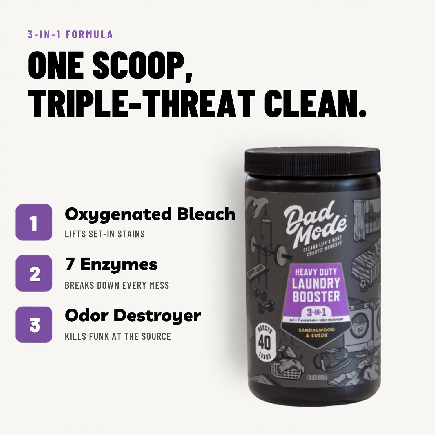 7-Enzyme Laundry Booster Powder – Oxygen Stain Remover, 40 Loads | Heavy Duty In