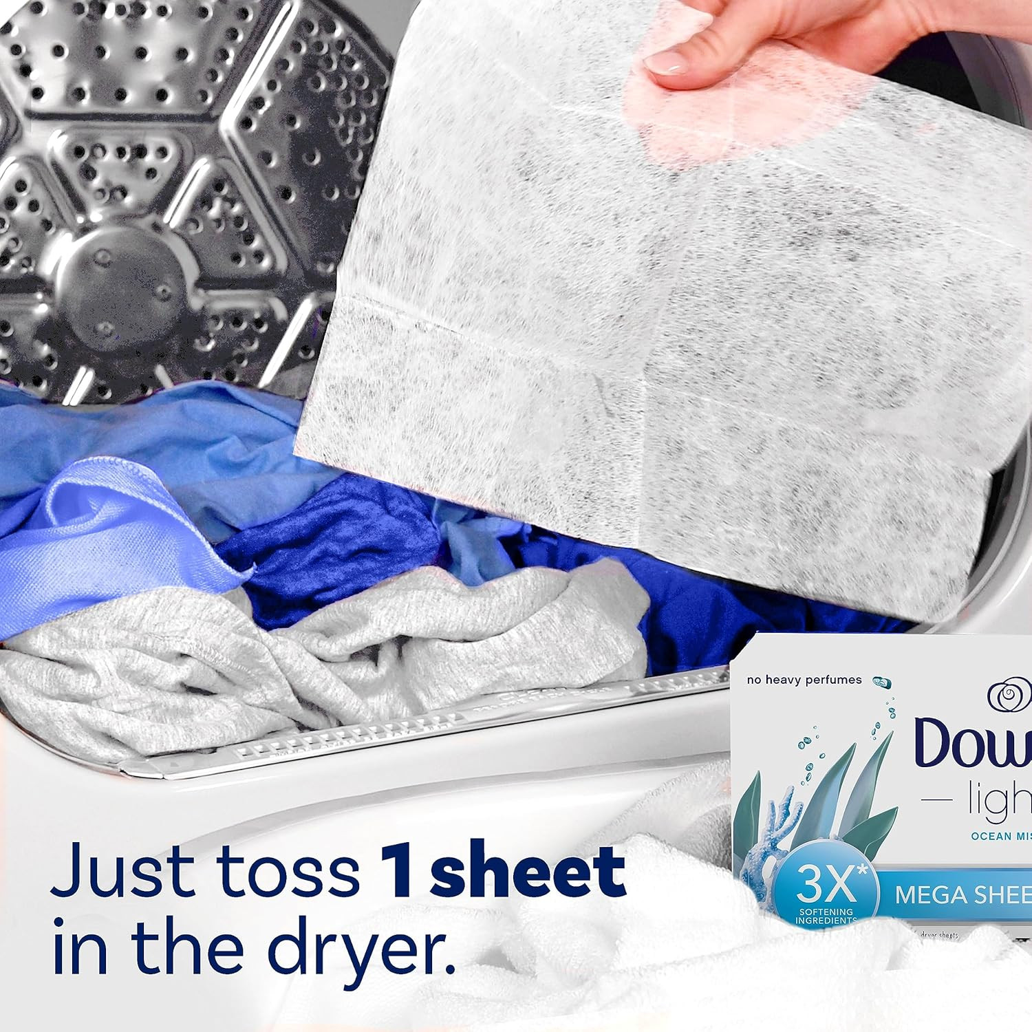 Light Mega Dryer Sheets, Fabric Softener Dryer Sheets, Ocean Mist, 180 Count