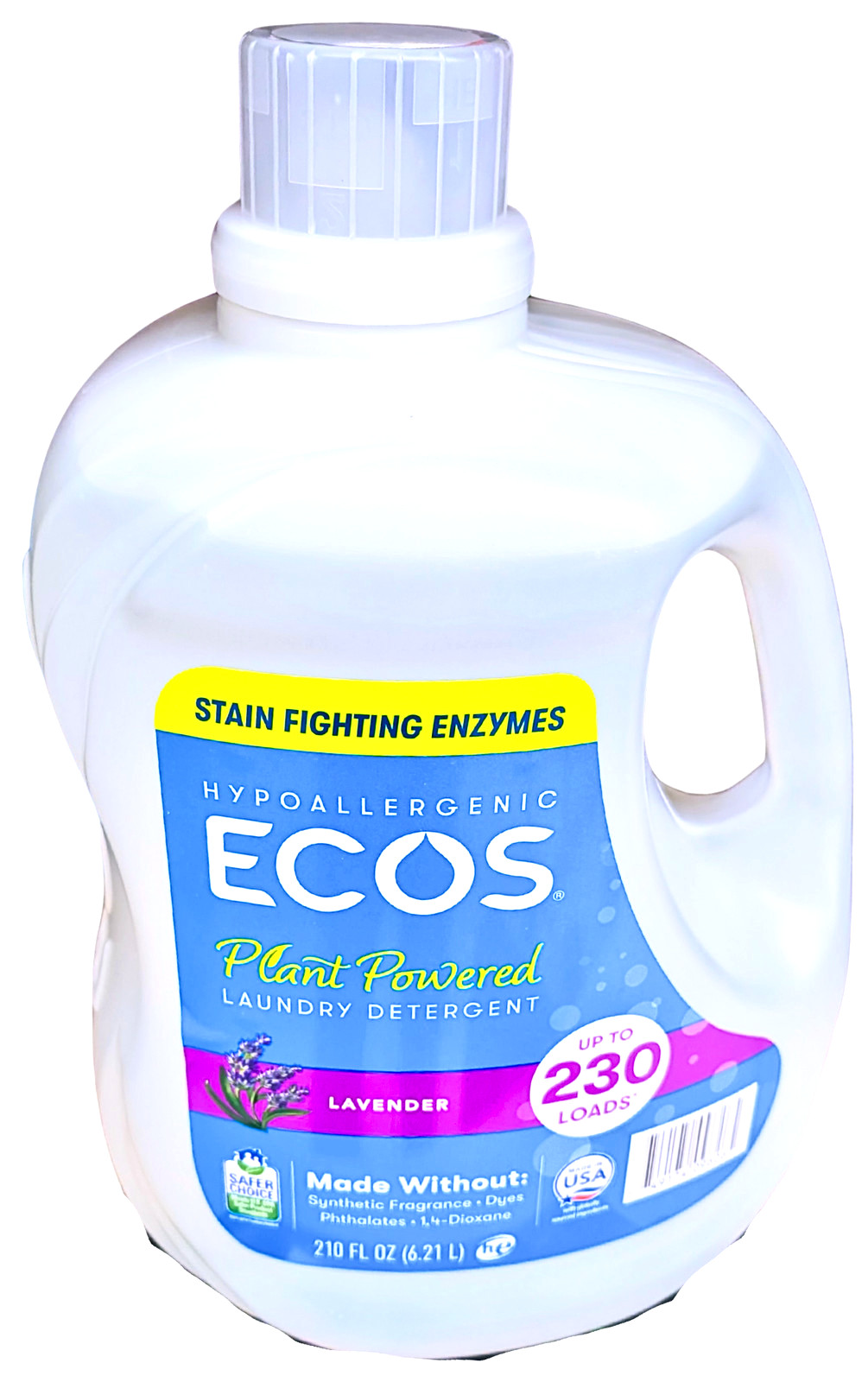 ECOS Hypoallergenic Liquid Laundry Detergent + Enzymes Lavender Scent 210 Fl Oz