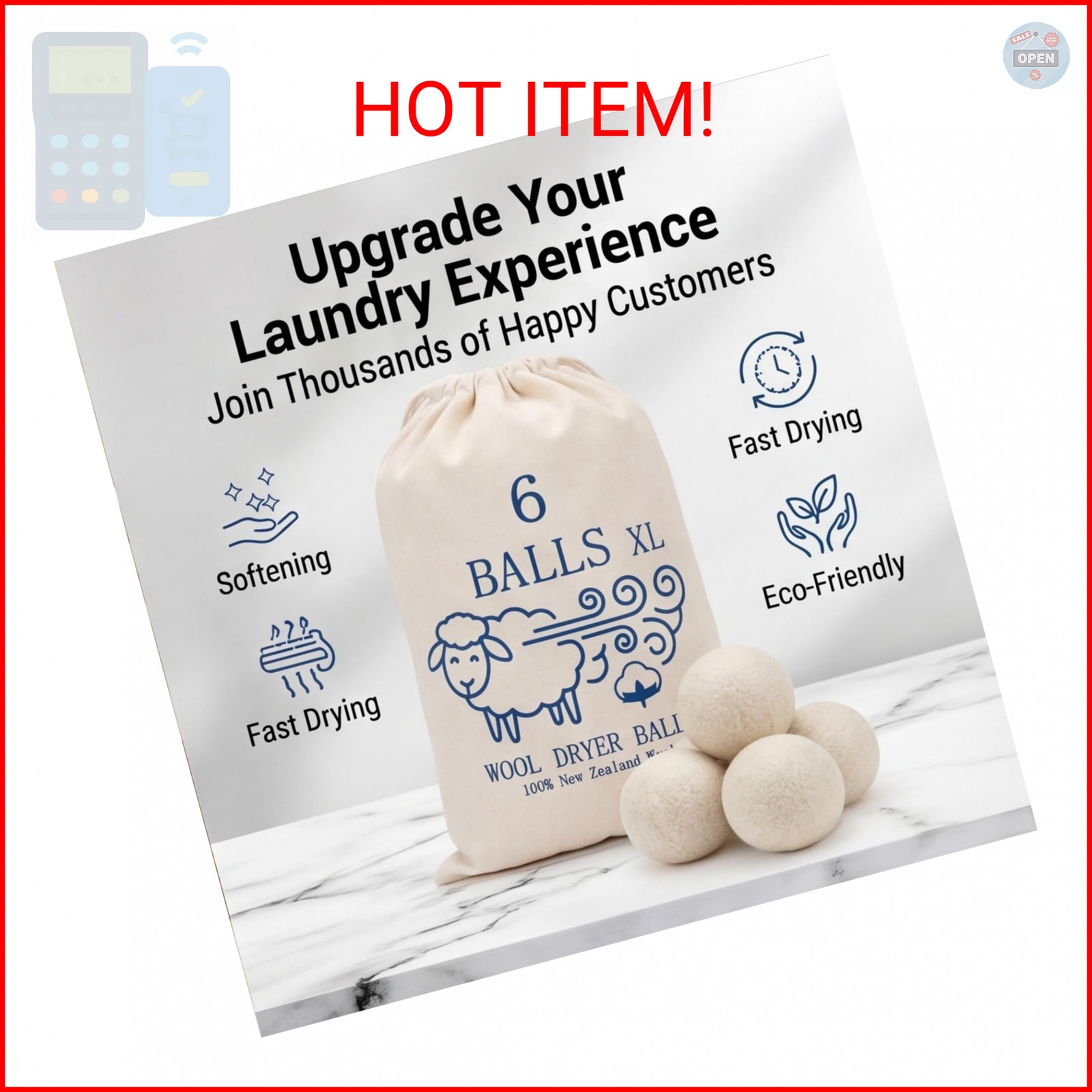 Premium XL Wool Dryer Balls 6 Pack – 100% Organic New Zealand Wool – Reusable Na