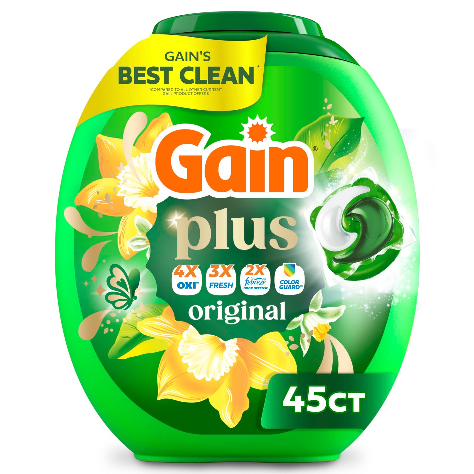 Gain Plus Flings Liquid Laundry Detergent Pacs, Gain’s Best Clean, All-In-One, O
