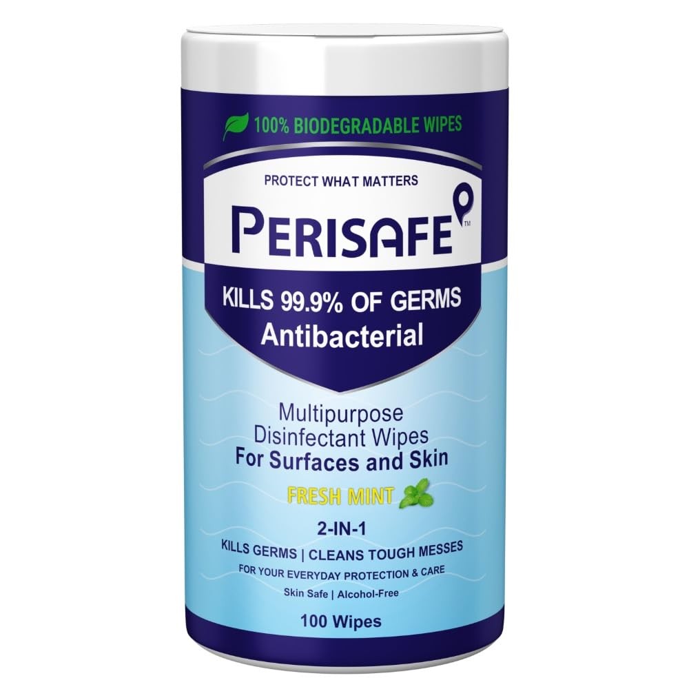 PERISAFE 100 Biodegradable Disinfectant Wipes – Antibacterial, Fresh Mint