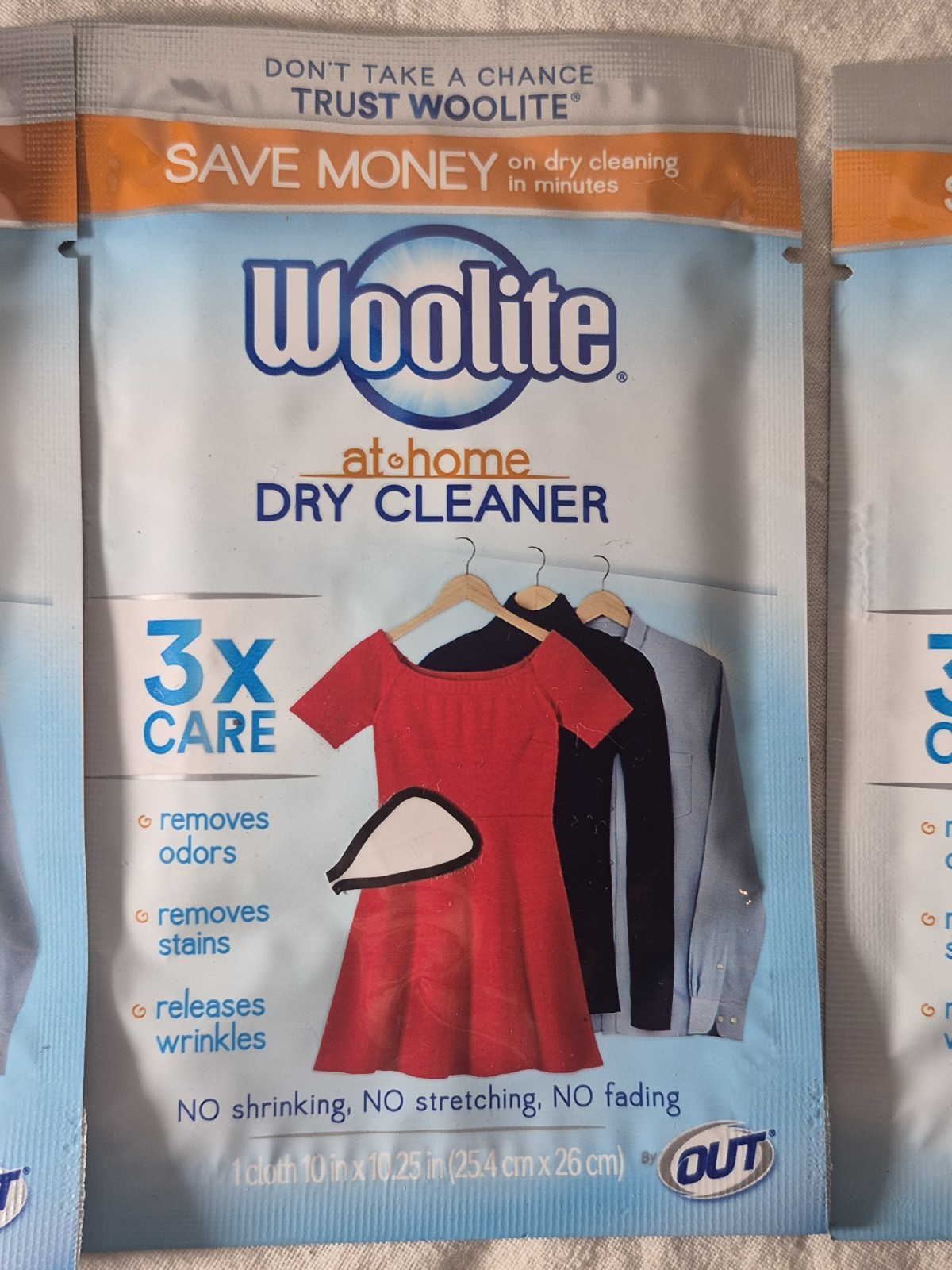 Woolite At Home Dry Cleaner Packets 4 Cloths 3 Stain Wipes No Box
