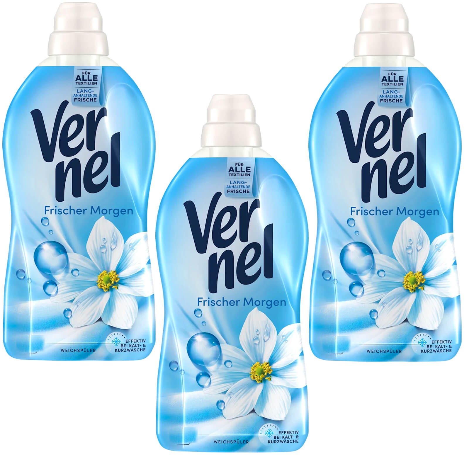 Vernel Fresh Morning Fabric Softener 3x 1,1L 50 Loads 24/7 Blue Liquid