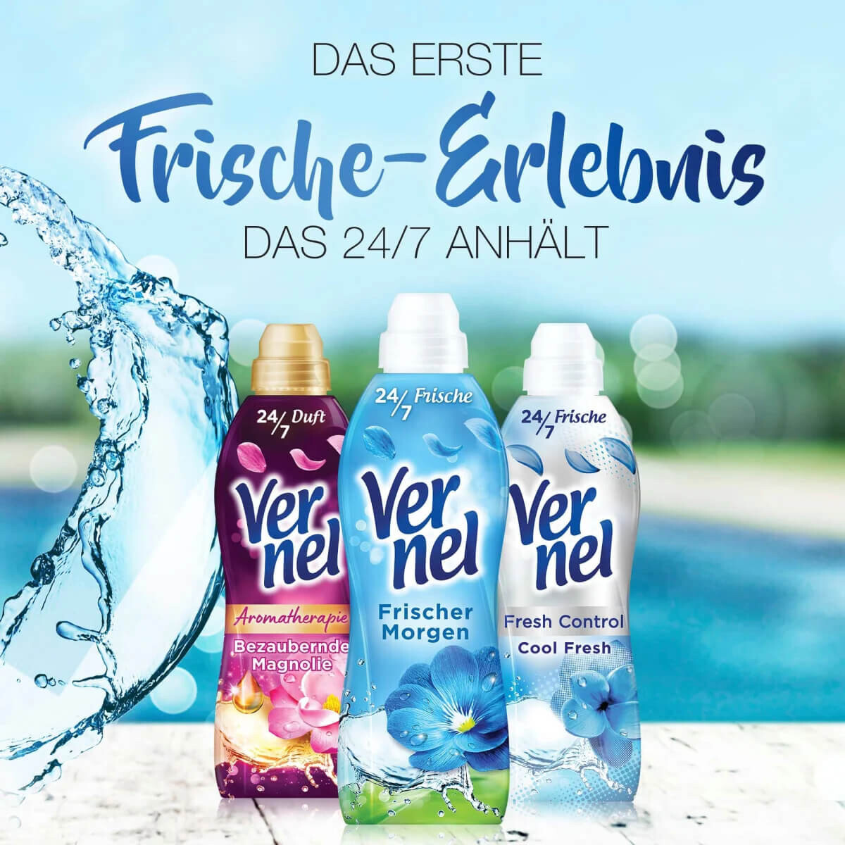 Vernel Fresh Morning Fabric Softener 3x 1,1L 50 Loads 24/7 Blue Liquid