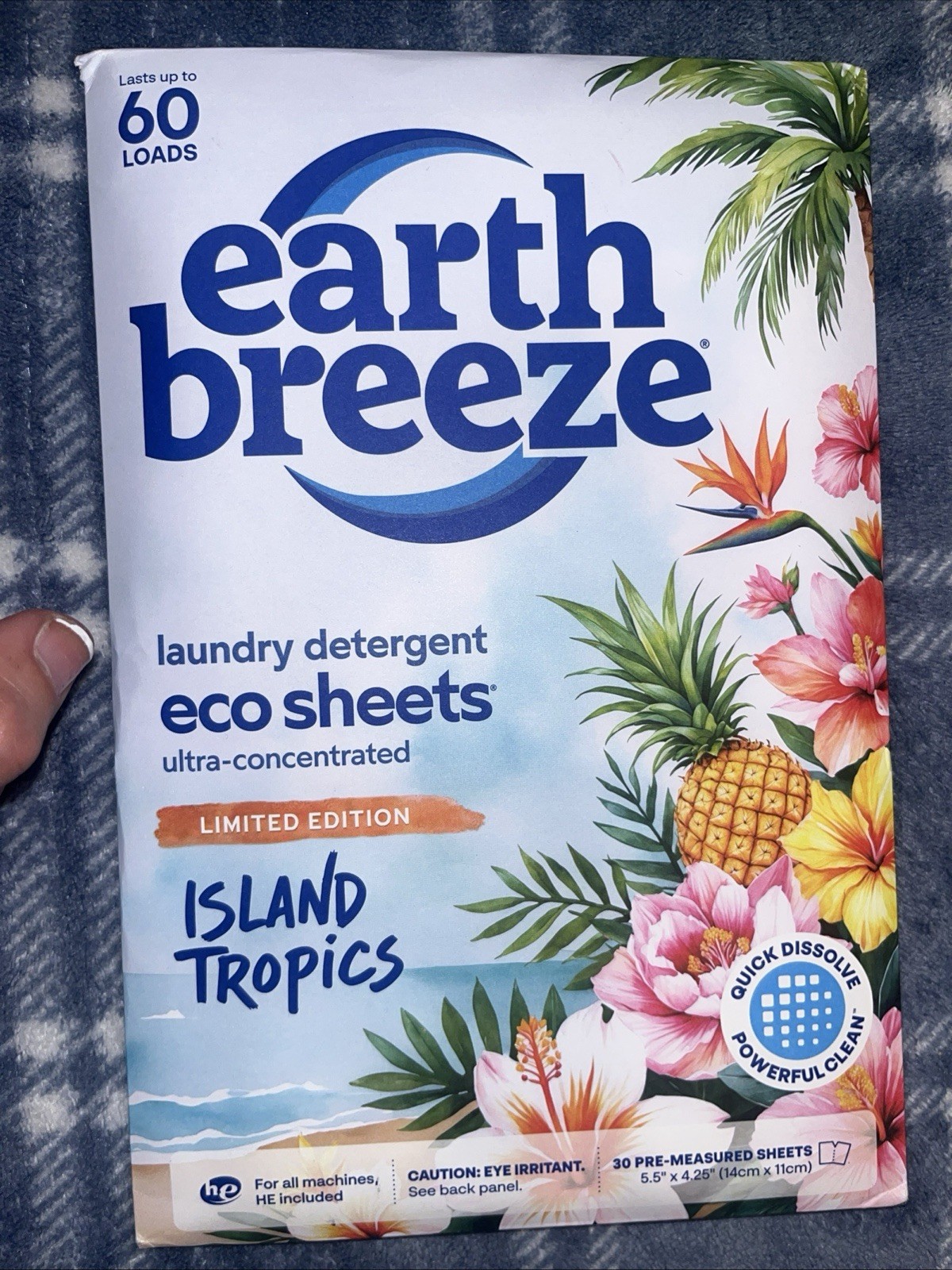Earth Breeze Laundry Detergent Eco Sheets Island Tropics 30ct 60 Loads New