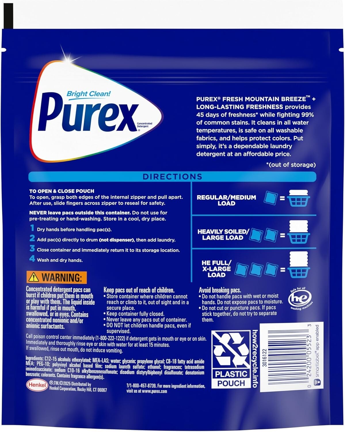 Purex 4-in-1 Laundry Detergent Pacs, Fresh Mountain Breeze, 66 Packs