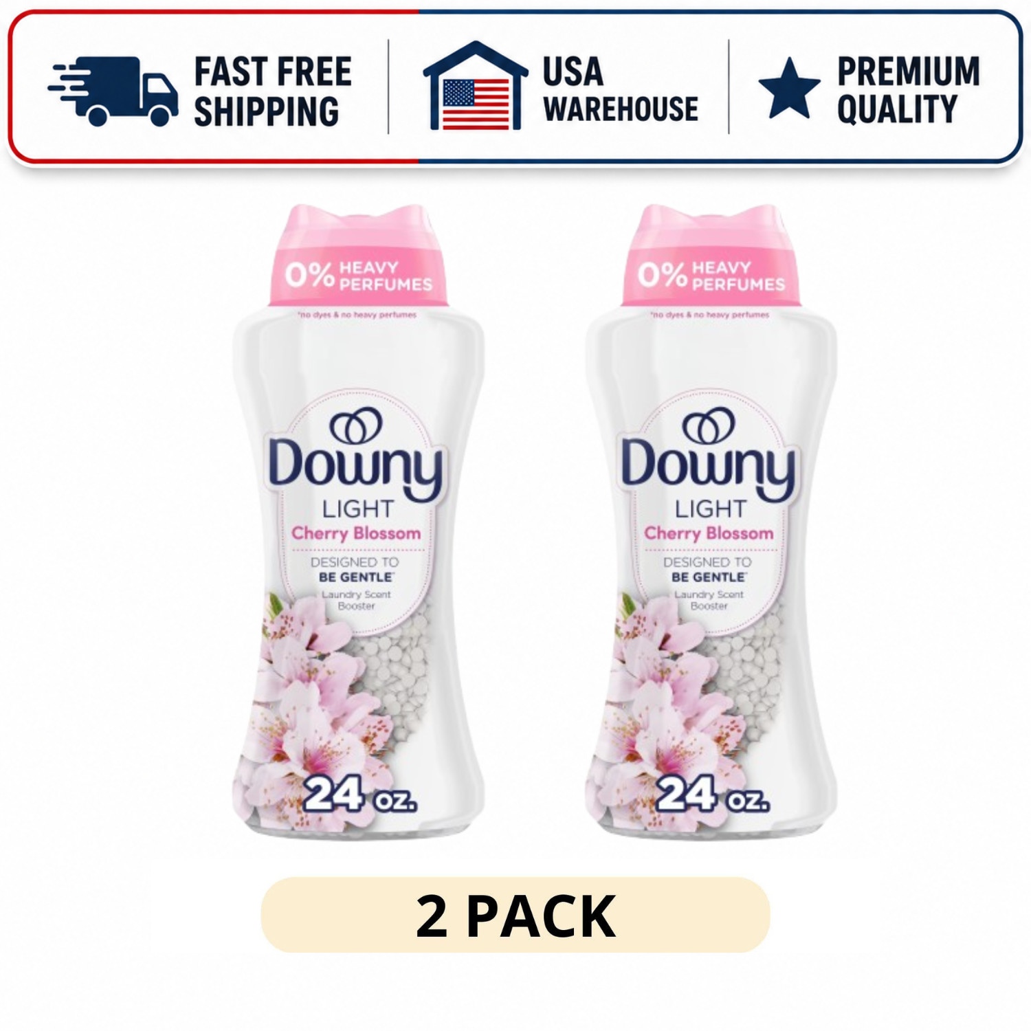 (2 Pack) Downy Cherry Blossom Laundry Scent Beads Light In-Wash Booster, 24 oz