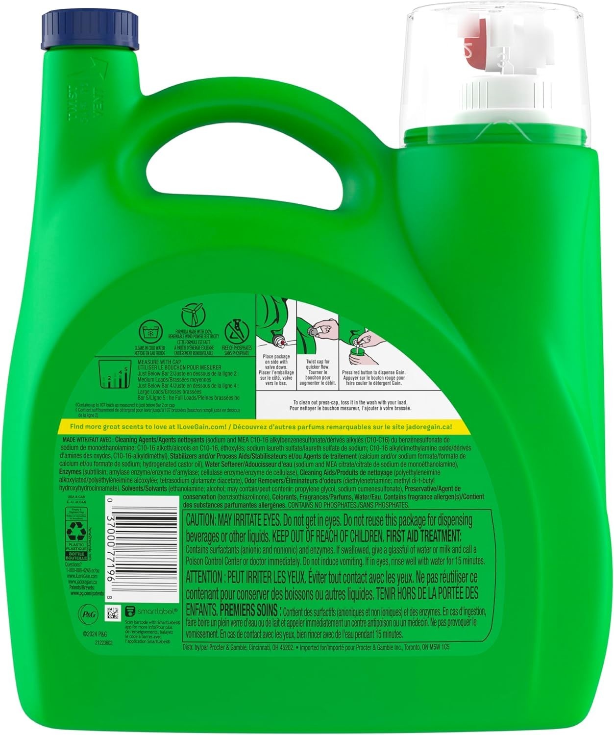 Gain + Aroma Boost Liquid Laundry Detergent, Moonlight Breeze Scent, 107 Loads,