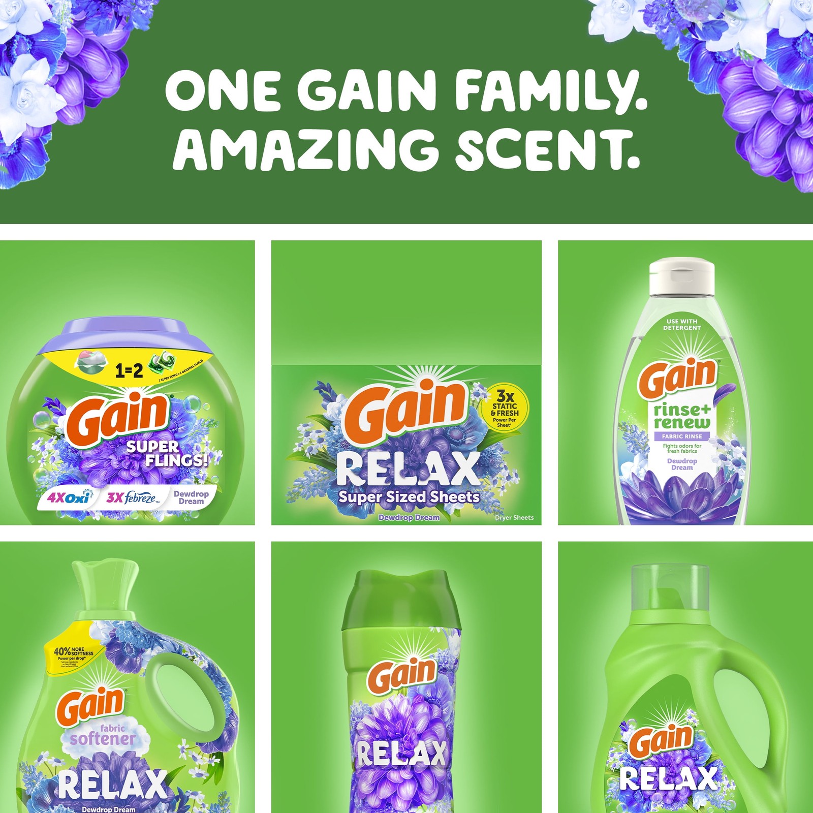 Gain Liquid Laundry Detergent RELAX Dewdrop Dream Scent 154 fl oz 107 Loads